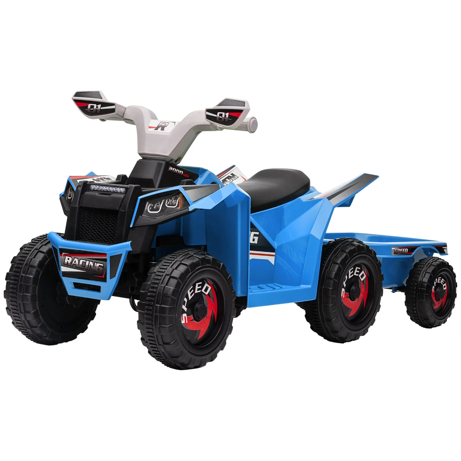 6V Kids Blue ATV Quad Car with Back Trailer and Forward/Backward Motion - Image 4