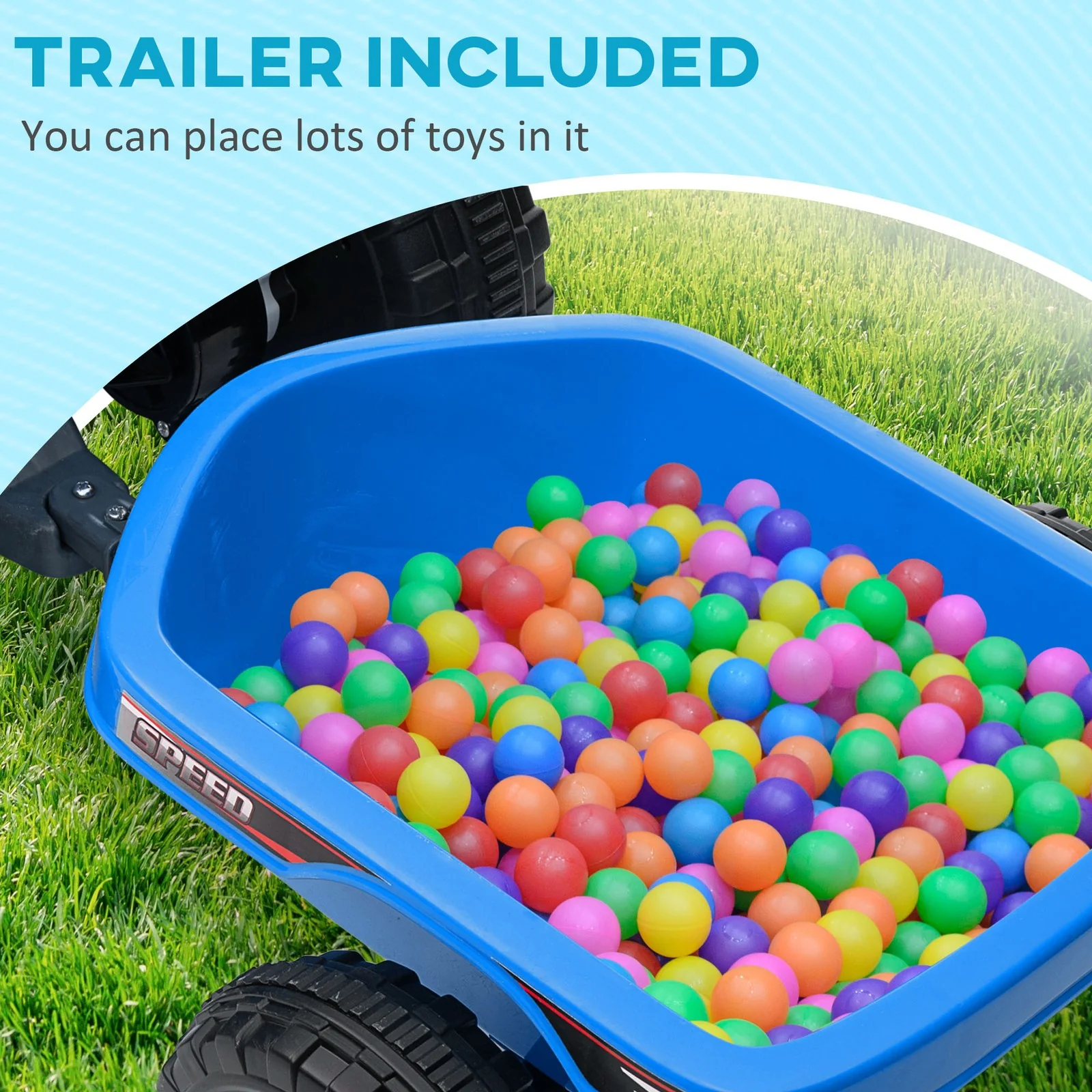 6V Kids Blue ATV Quad Car with Back Trailer and Forward/Backward Motion - Image 5