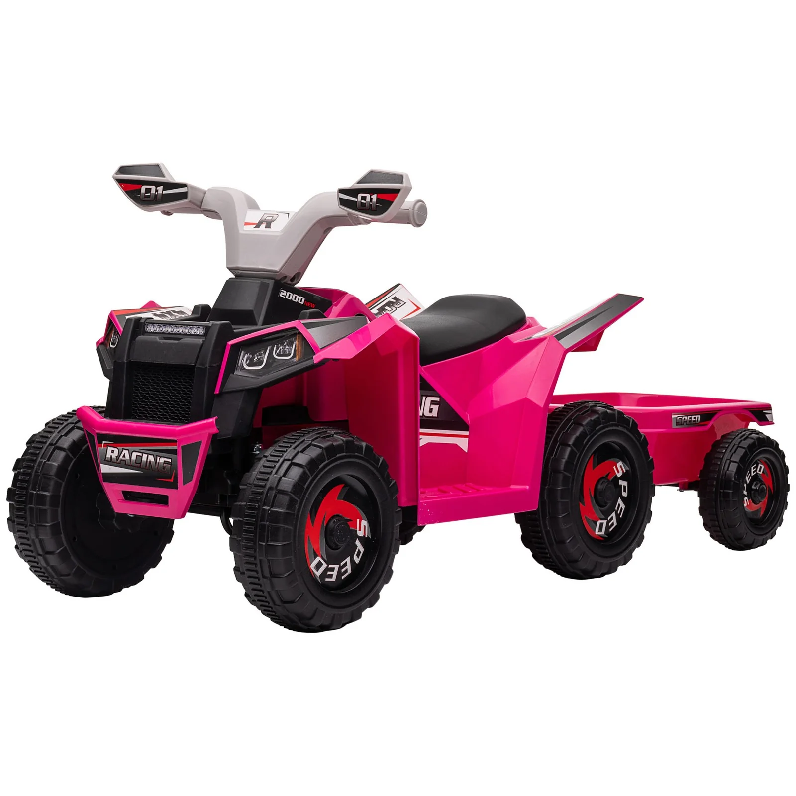 6V Pink Kids ATV Quad Car with Back Trailer and Forward/Backward Motion - Image 4
