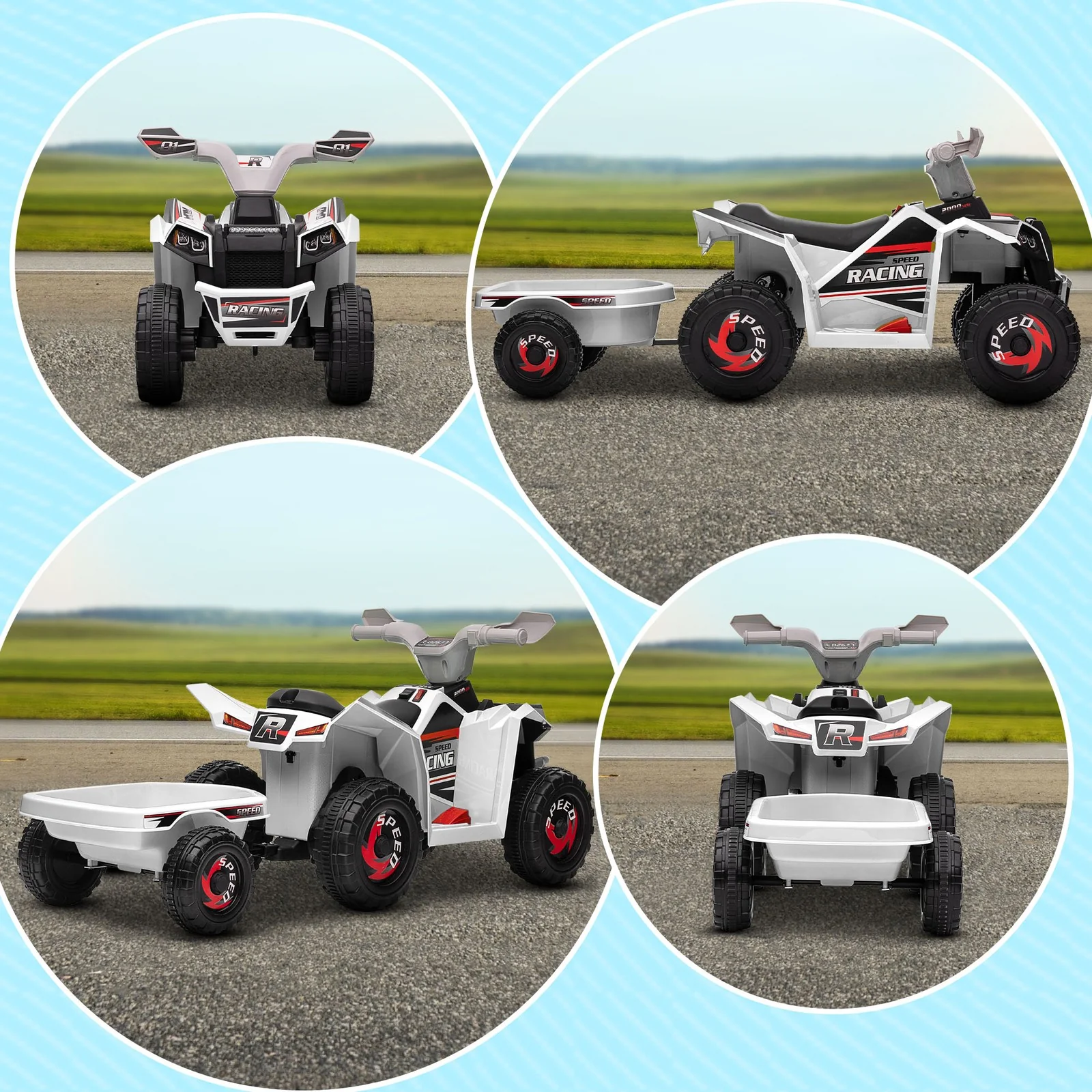 6V Kids ATV Quad Car with Back Trailer, Forward and Backward Movement, Music - Image 10
