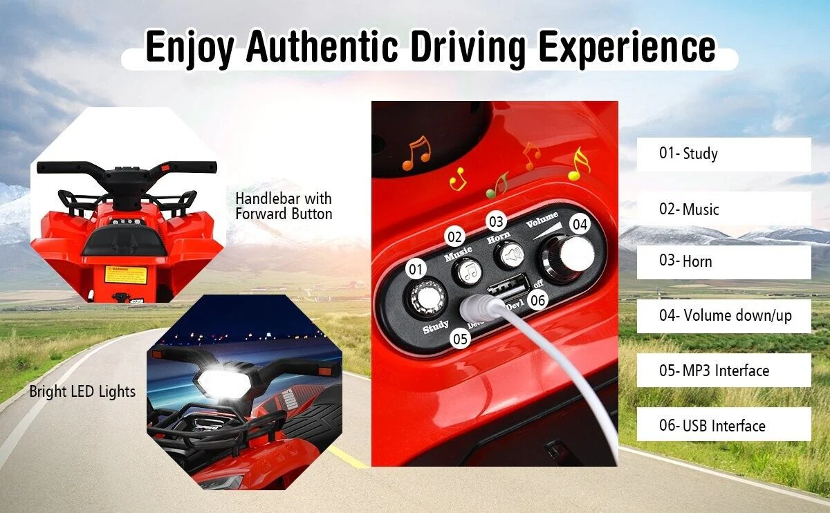 6V Kids ATV Quad Electric Ride On Car with LED Light & MP3 Player - Perfect Gift for Toddlers - Image 13