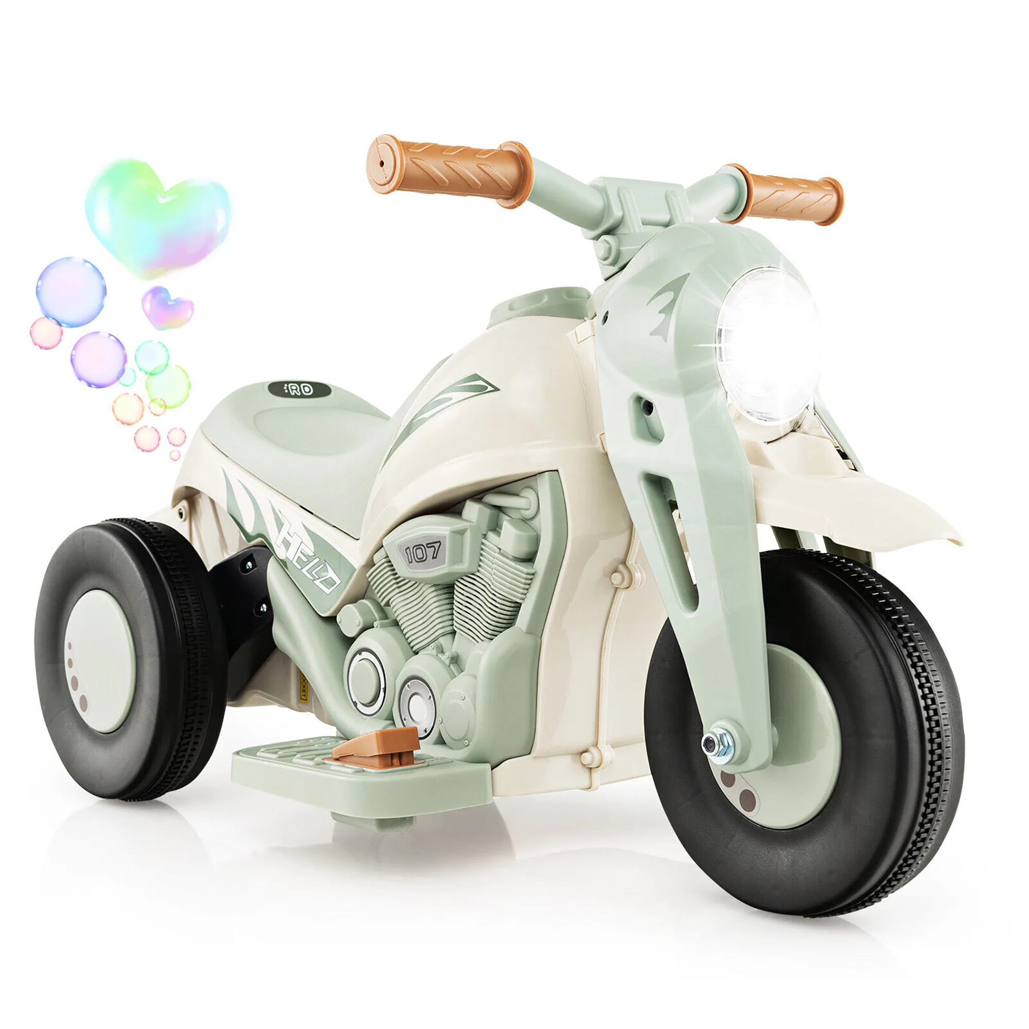 6V Electric Kids Ride-On Motorcycle with Bubble, Music Button, Headlight - Beige