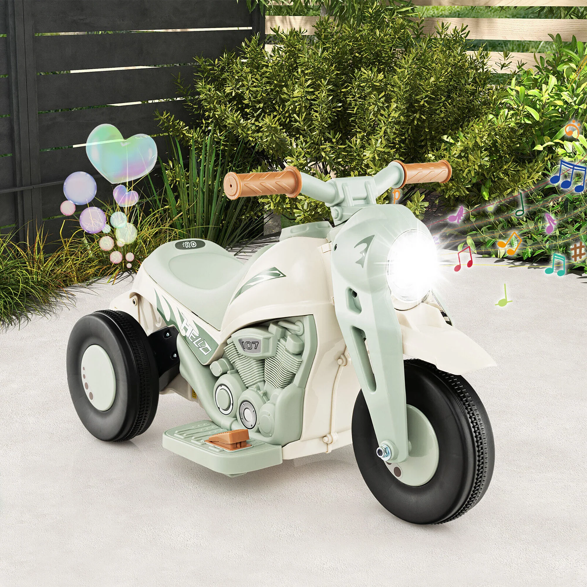 6V Electric Kids Ride-On Motorcycle with Bubble, Music Button, Headlight - Beige - Image 4