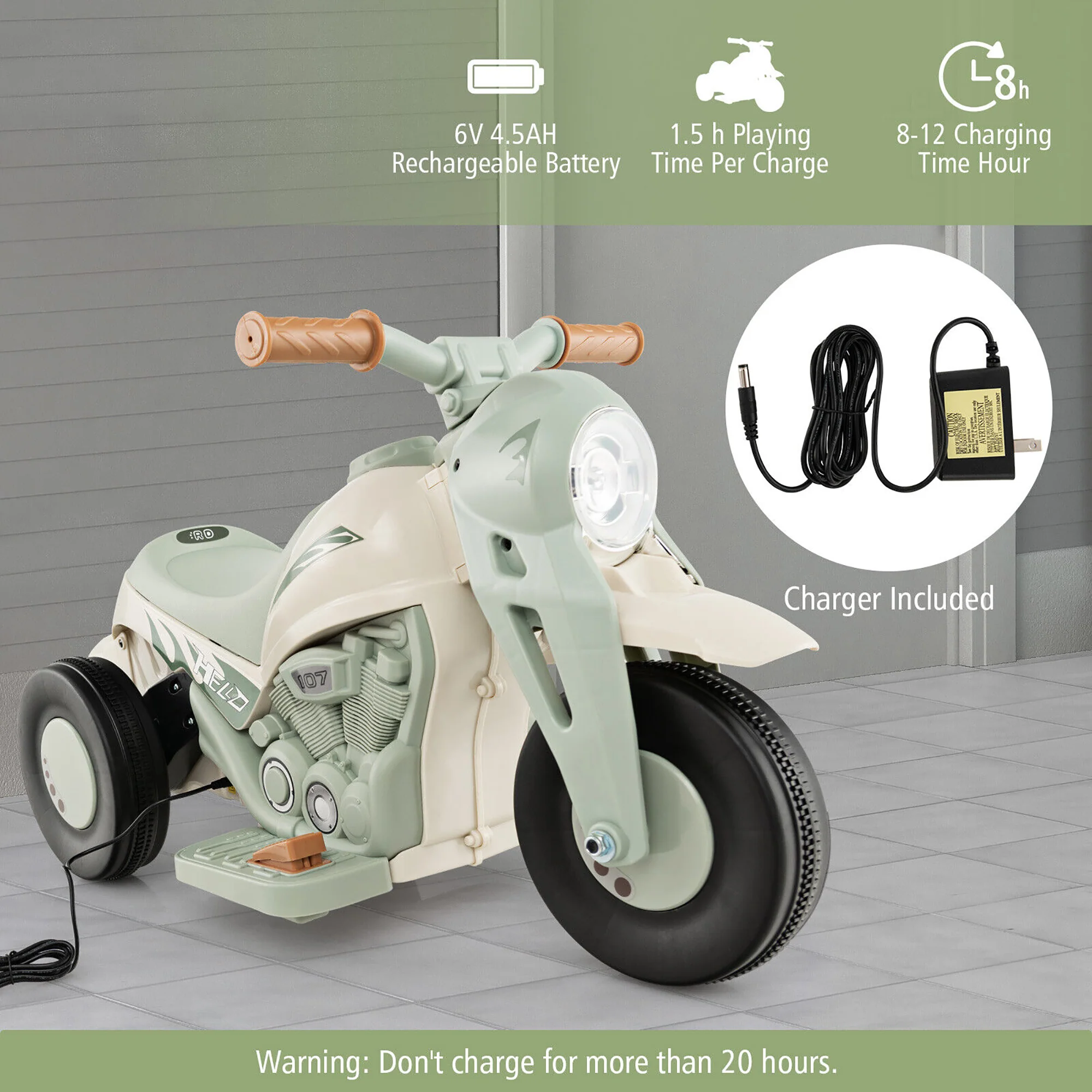 6V Electric Kids Ride-On Motorcycle with Bubble, Music Button, Headlight - Beige - Image 7