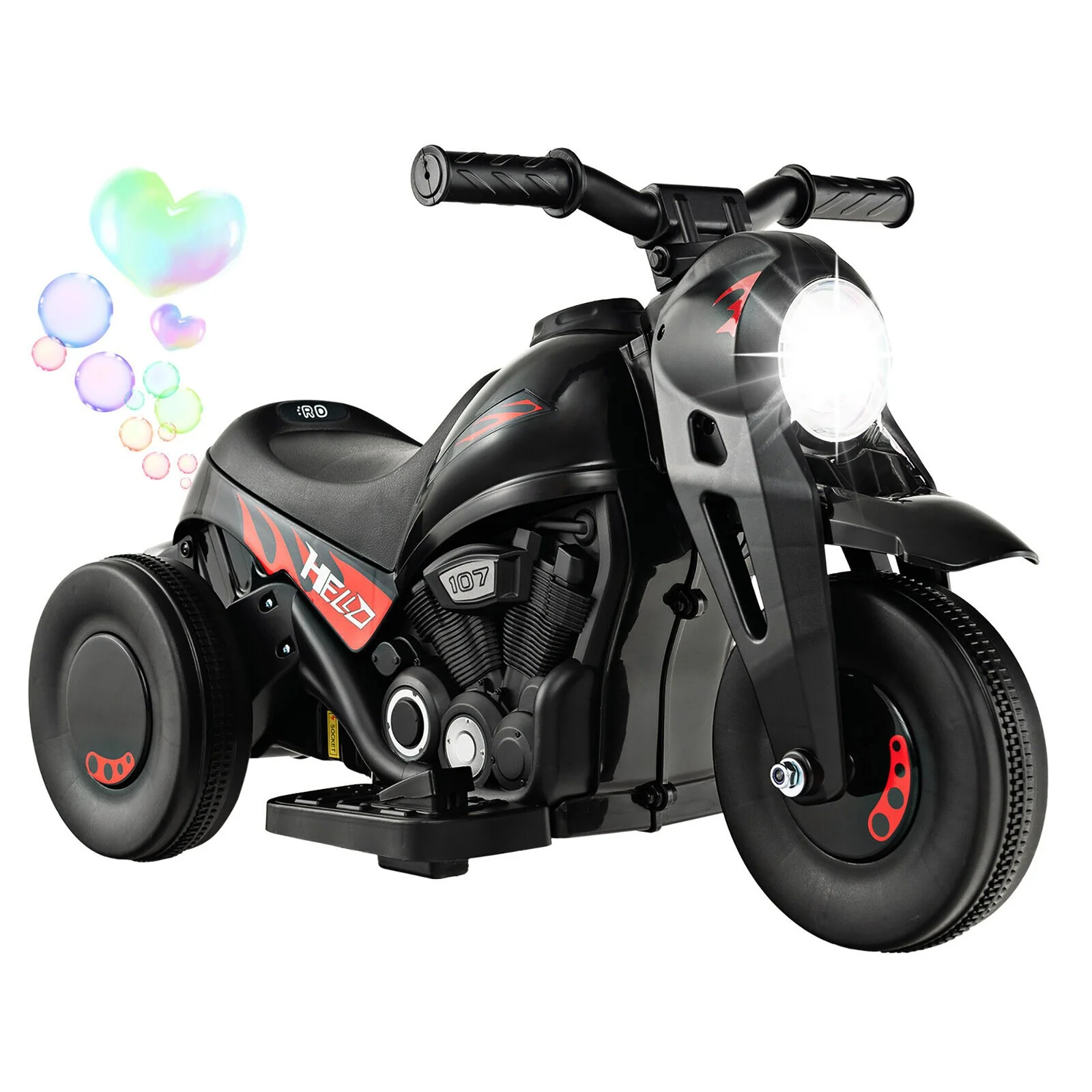 6V Electric Kids Ride-On Bubble Motorcycle with Music Button and Headlight, Black
