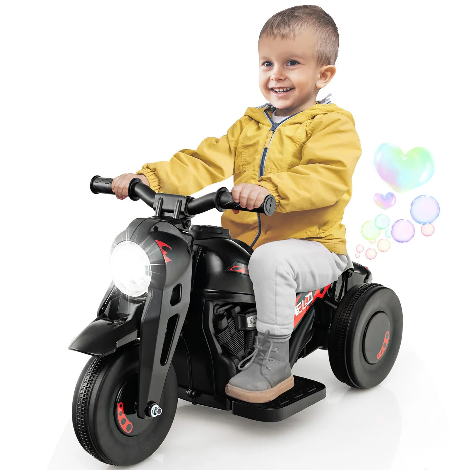 6V Electric Kids Ride-On Bubble Motorcycle with Music Button and Headlight, Black - Image 10