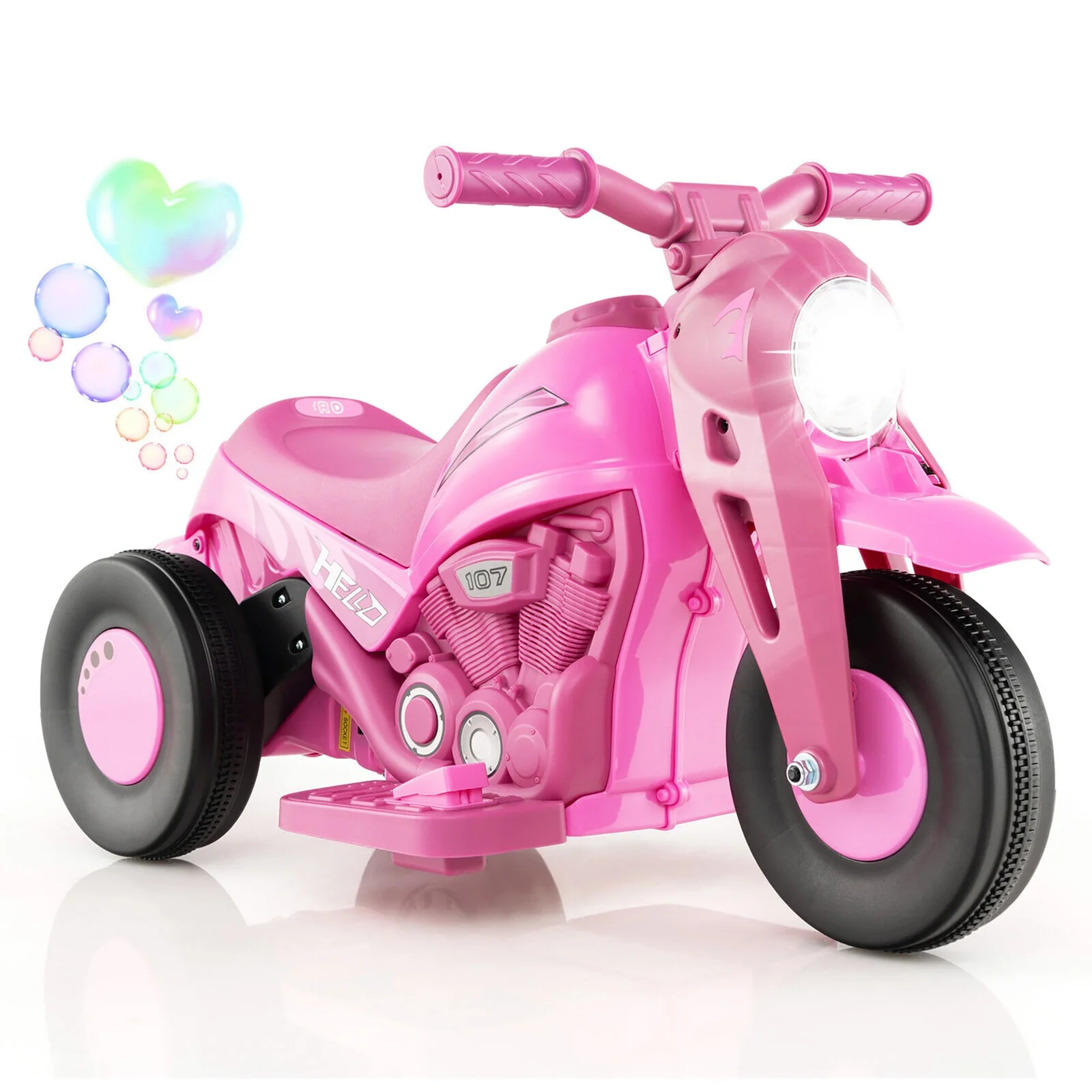 6V Electric Ride-On Kids Motorcycle with Bubble Blower, Music Button, and LED Headlight Pink - Image 11