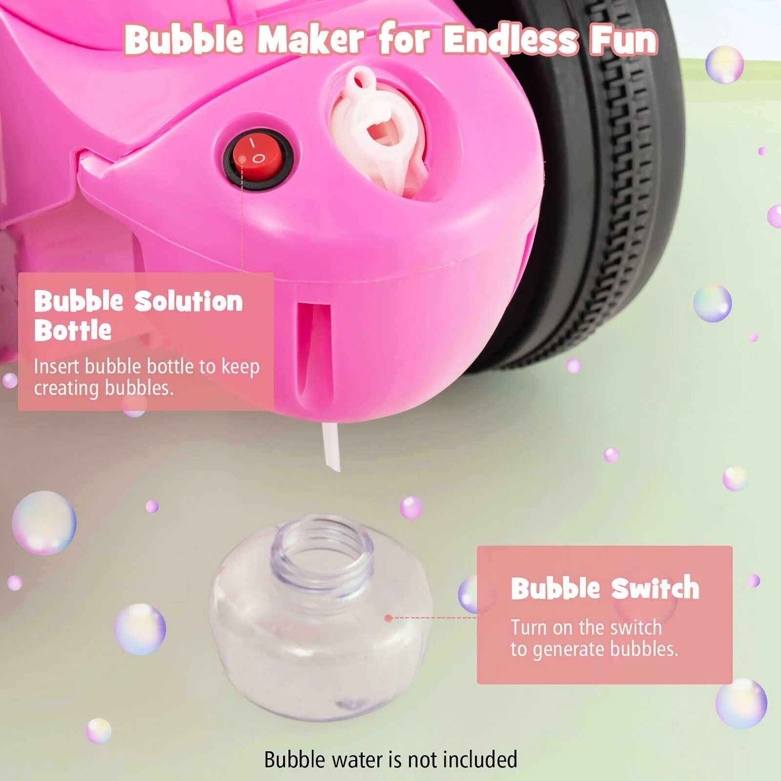 6V Electric Ride-On Kids Motorcycle with Bubble Blower, Music Button, and LED Headlight Pink - Image 6