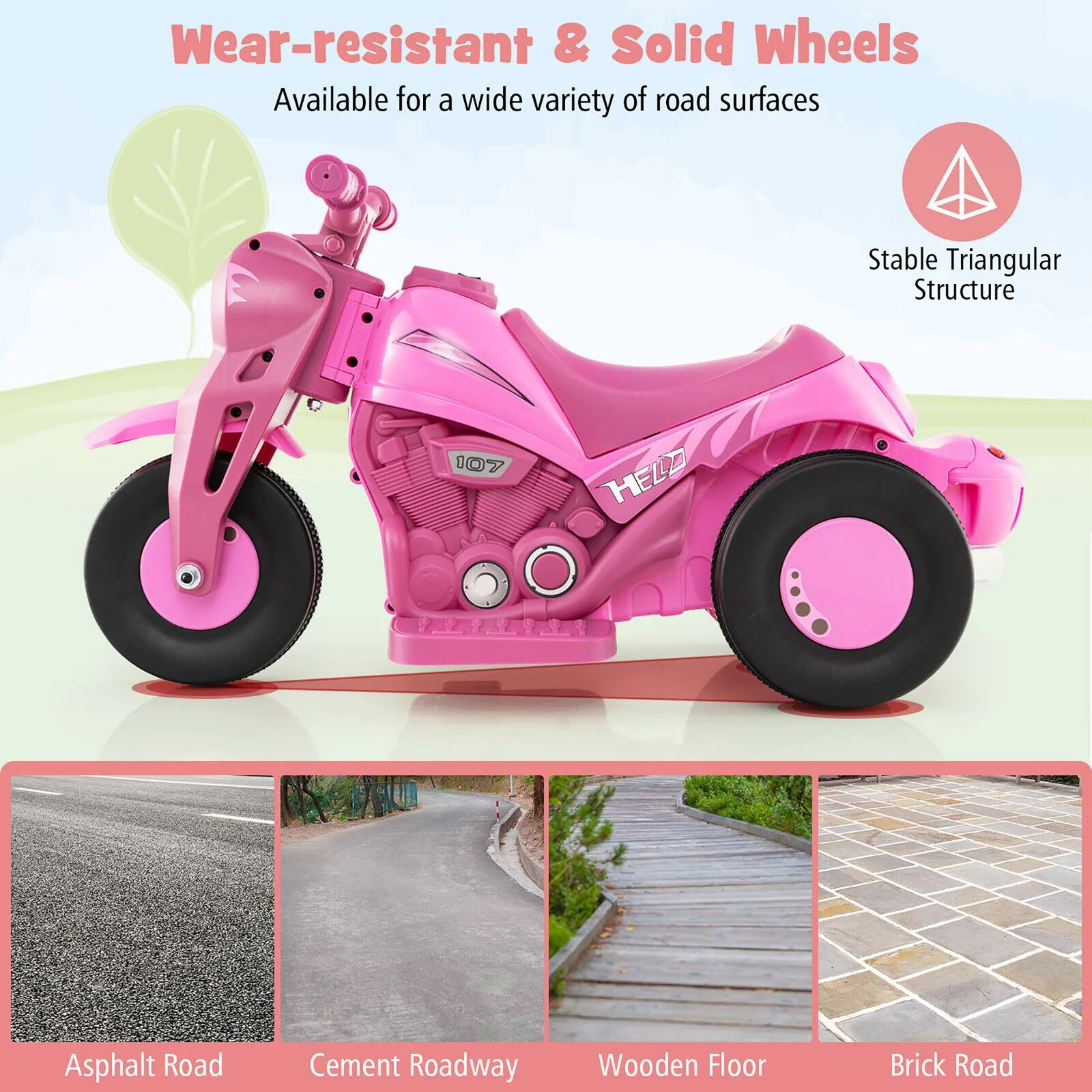 6V Electric Ride-On Kids Motorcycle with Bubble Blower, Music Button, and LED Headlight Pink - Image 8