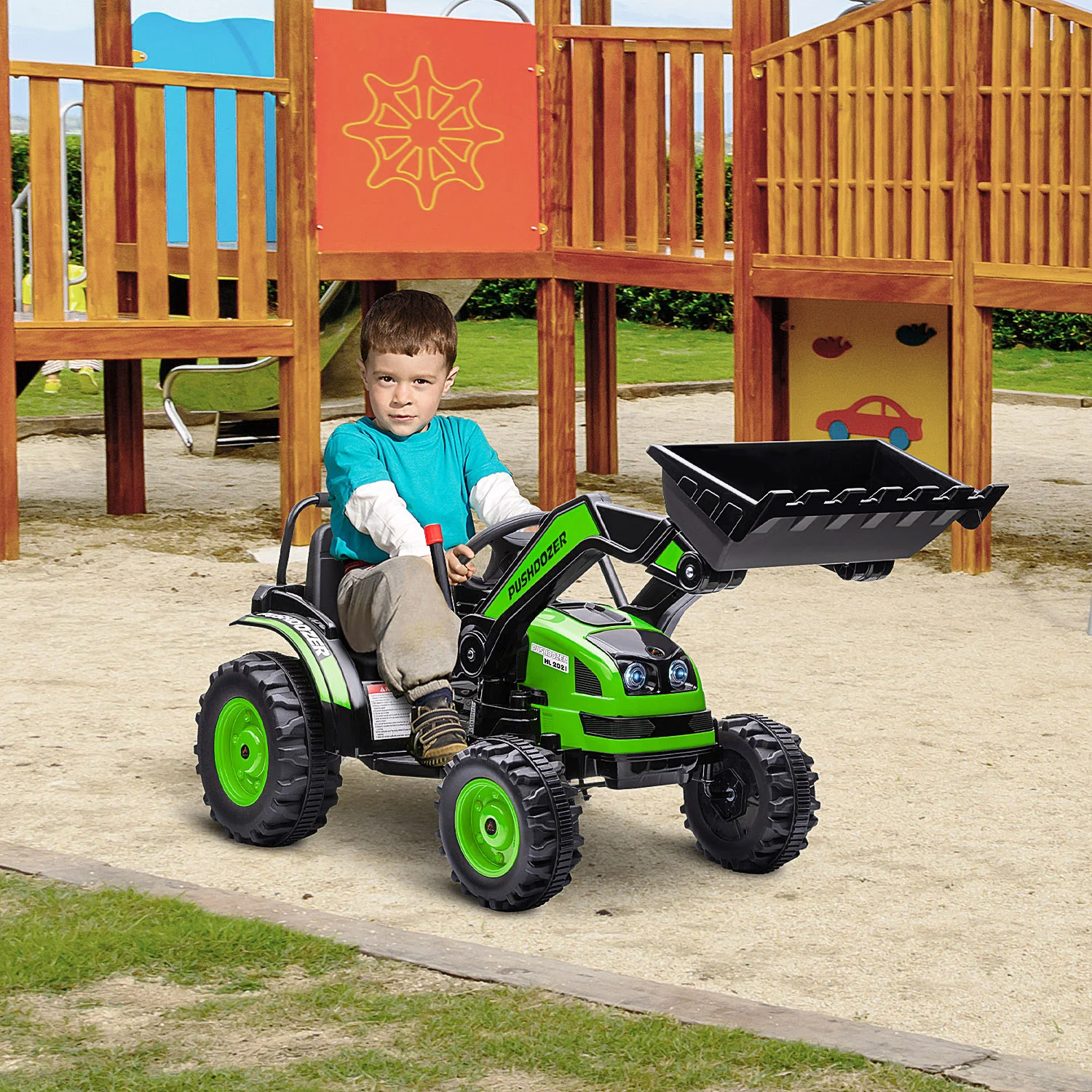 6V Kids Electric Construction Vehicle with Adjustable Bucket Green - Image 12