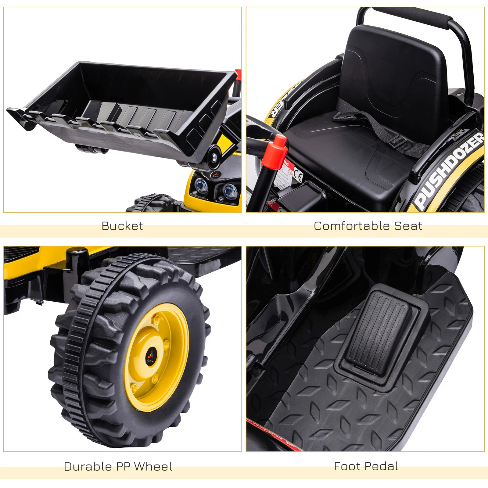 6V Electric Kids Construction Vehicle with Adjustable Yellow Bucket - Image 6