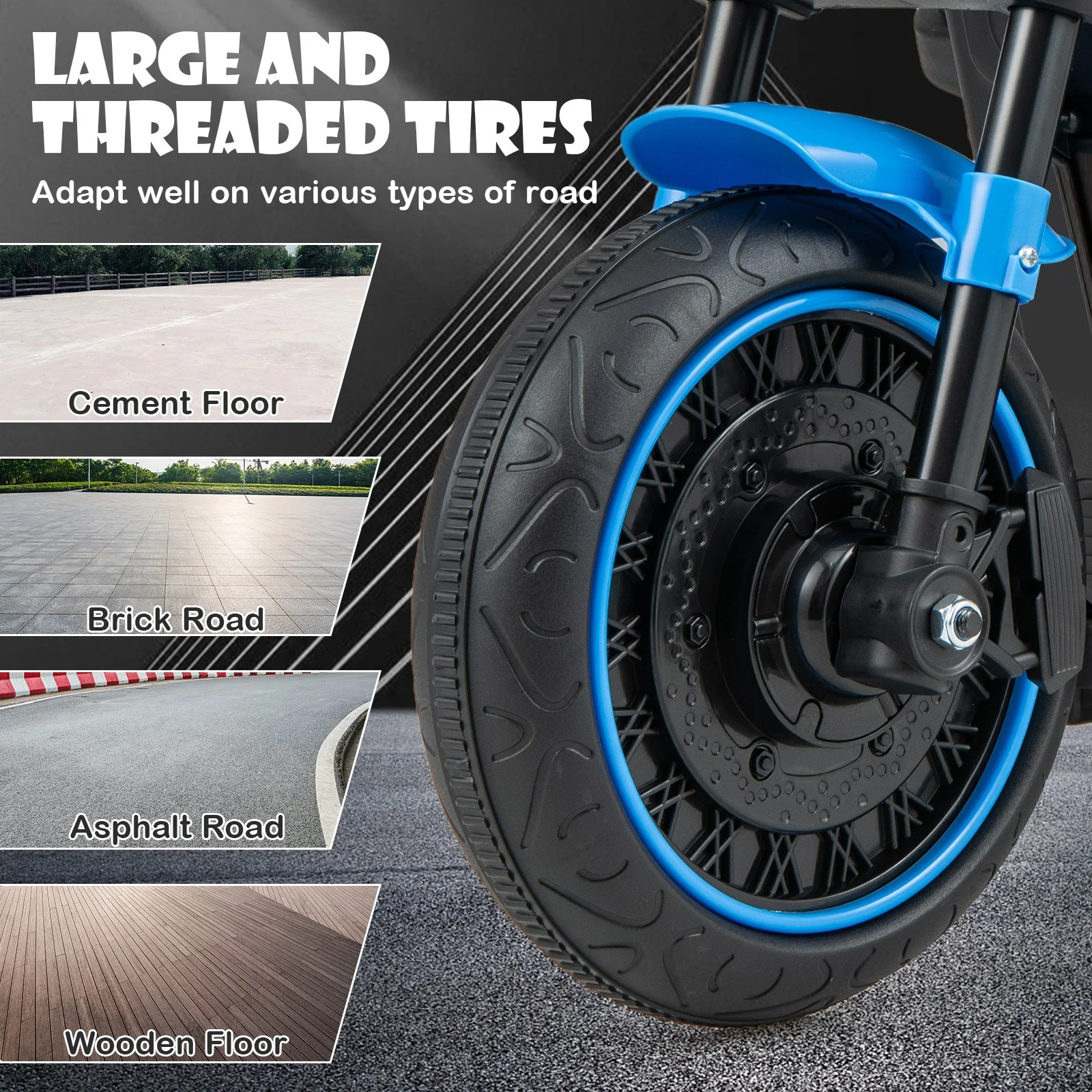 6V Kids Electric Motorcycle with Training Wheels LED Headlights Music Board Blue - Image 7