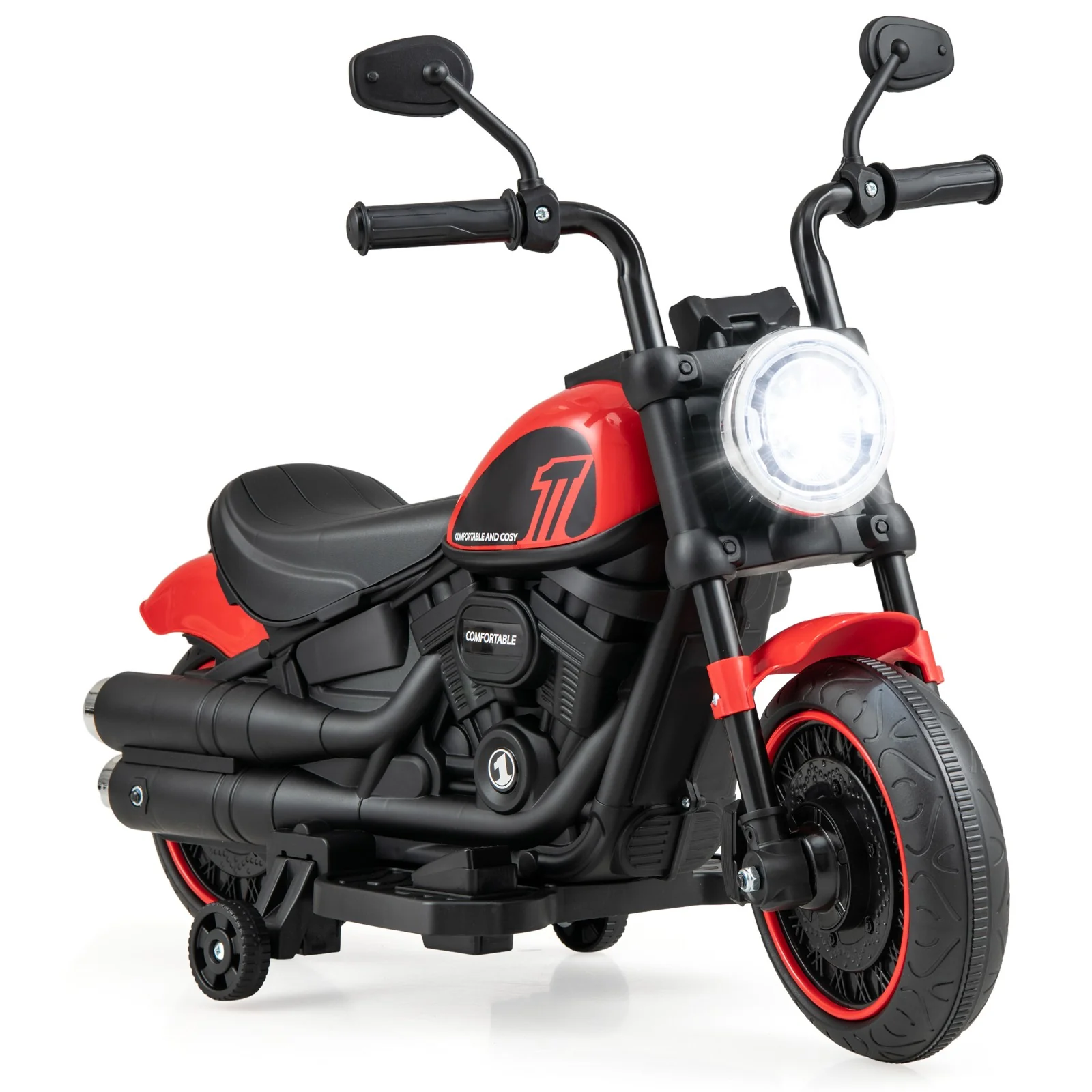 6V Kids Electric Motorcycle with Training Wheels LED Headlights Music Red - Image 11