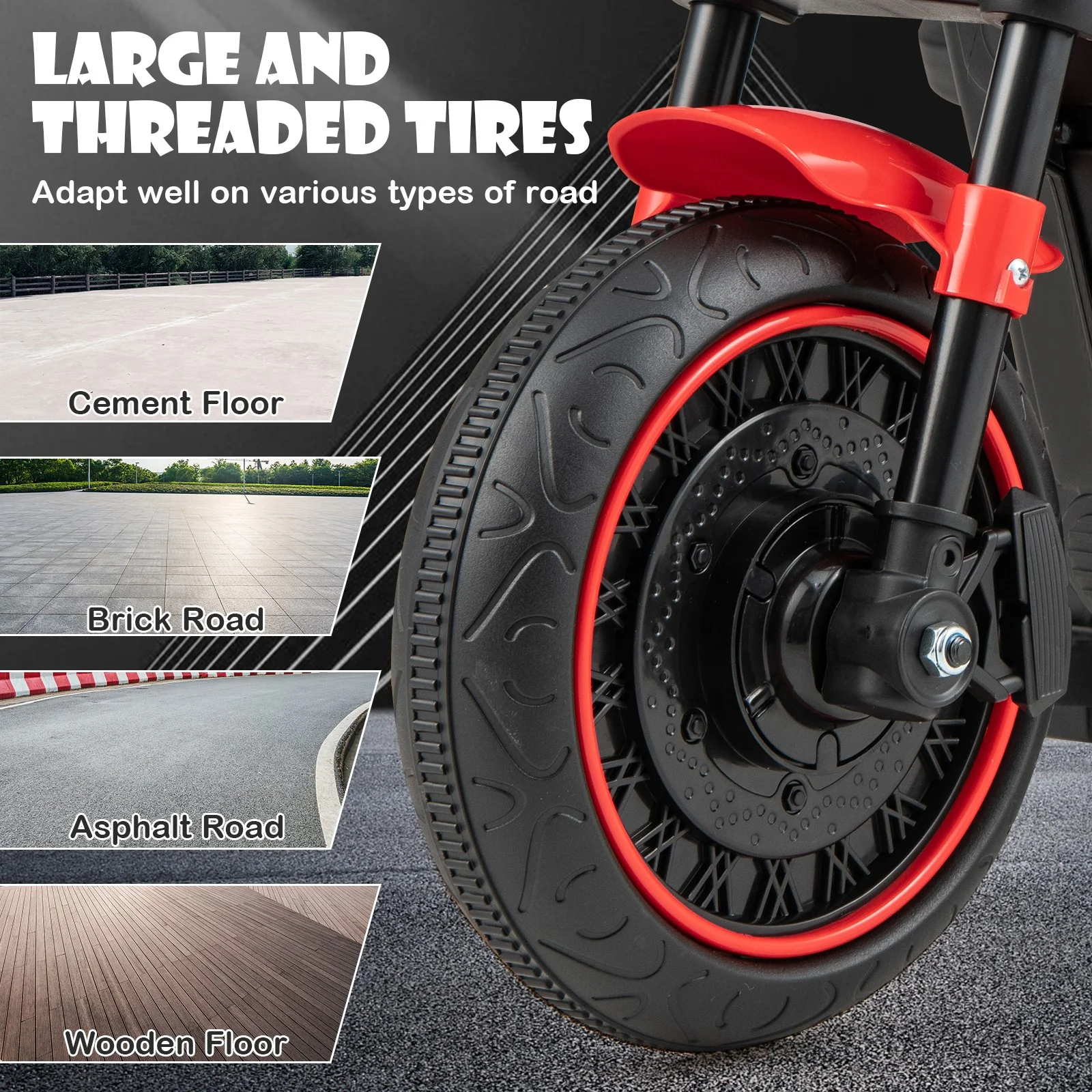 6V Kids Electric Motorcycle with Training Wheels LED Headlights Music Red - Image 6