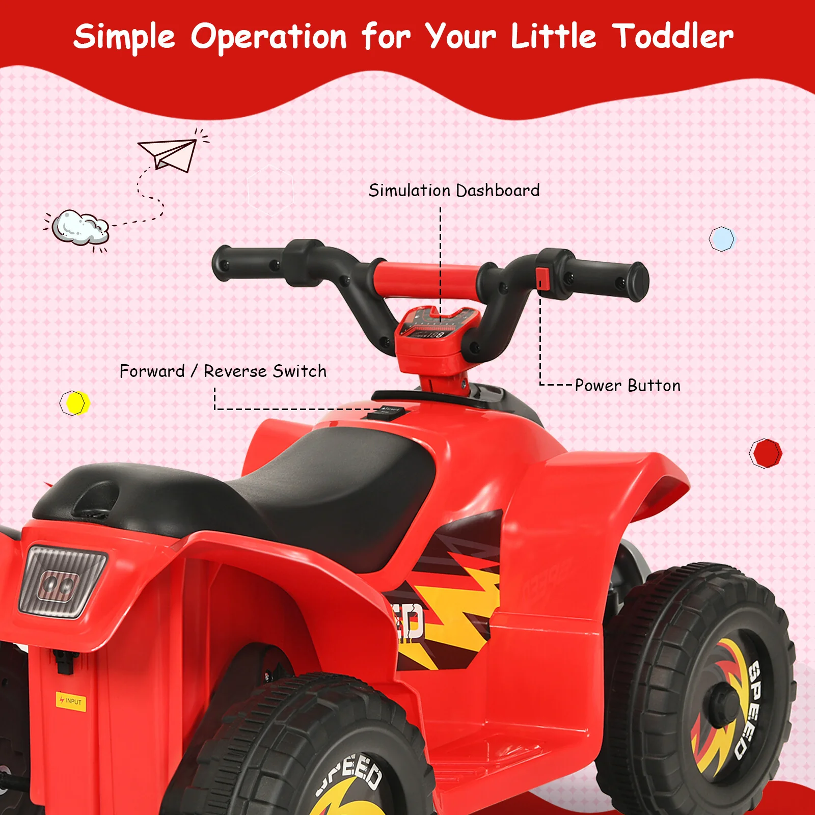 6V Kids Electric 4-Wheel Quad ATV Ride-On Toy with Forward and Reverse – Red - Image 7