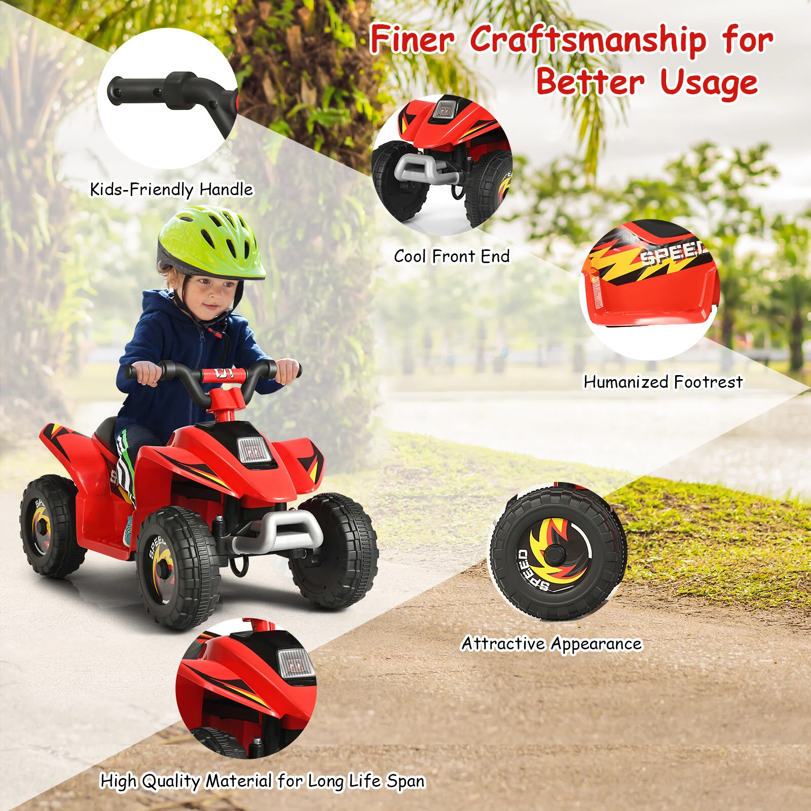 6V Kids Electric 4-Wheel Quad ATV Ride-On Toy with Forward and Reverse – Red - Image 8