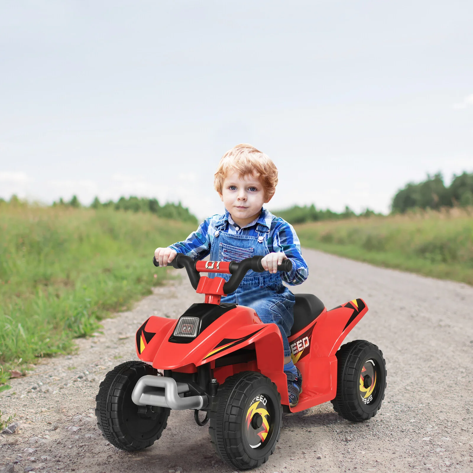 6V Electric Kids Quad ATV Ride-On Toy with 4 Wheels and Forward/Reverse - Red - Image 3