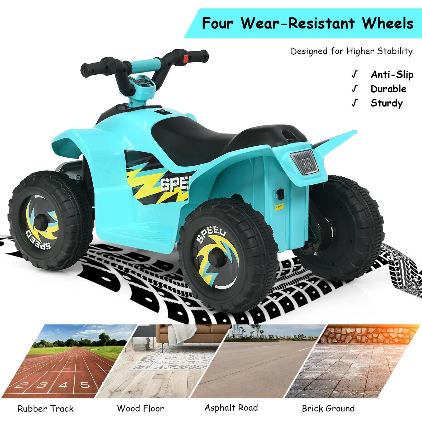 6V Electric Kids Quad ATV Ride-On Toy with 4 Wheels, Forward and Reverse, Blue for Toddlers - Image 6