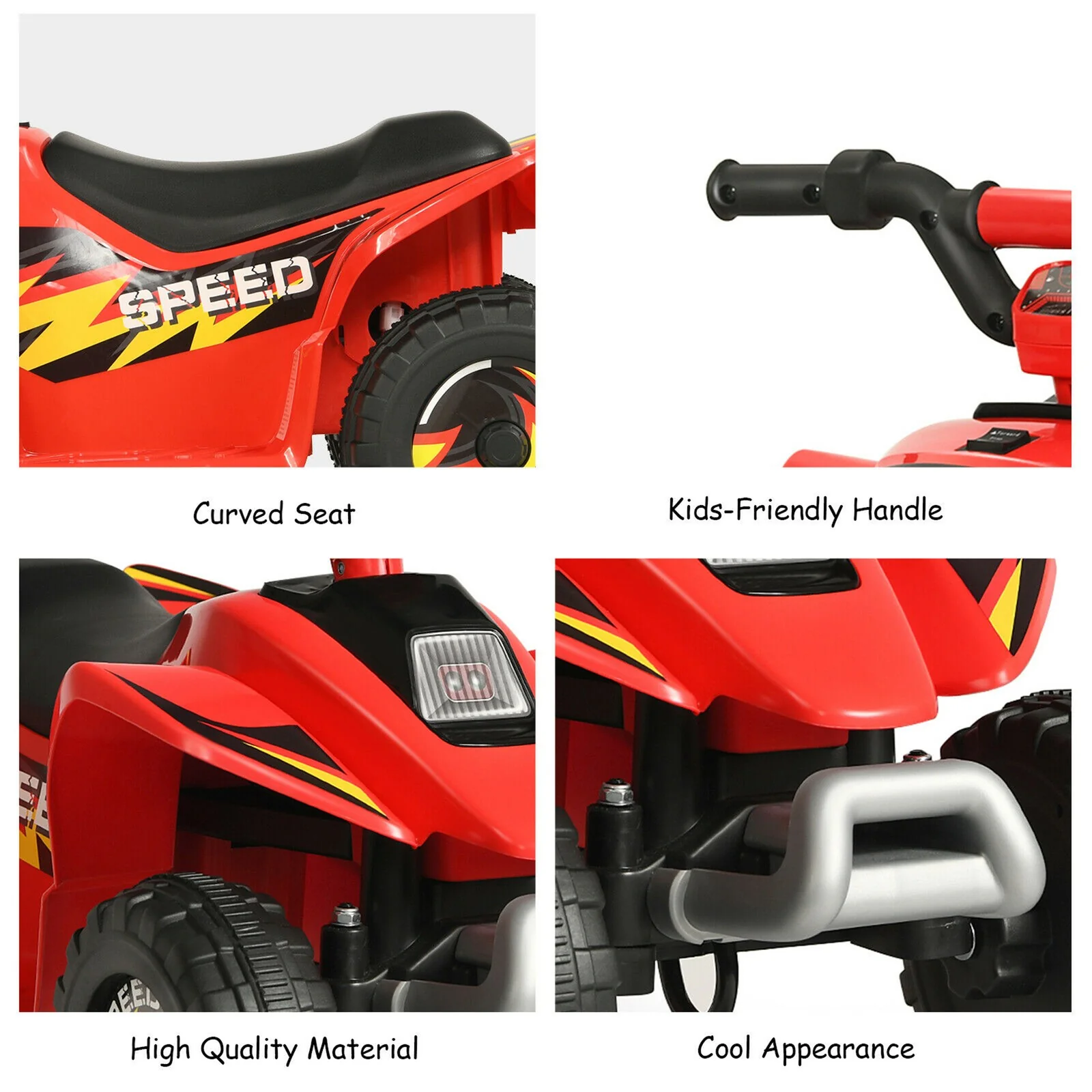 6V Kids Electric 4-Wheel Quad ATV Ride-On Toy with Forward and Reverse – Red - Image 10