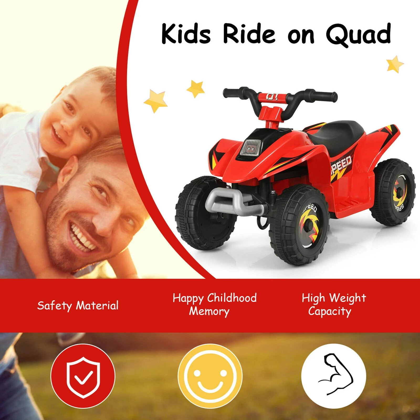 6V Kids Electric 4-Wheel Quad ATV Ride-On Toy with Forward and Reverse – Red - Image 5