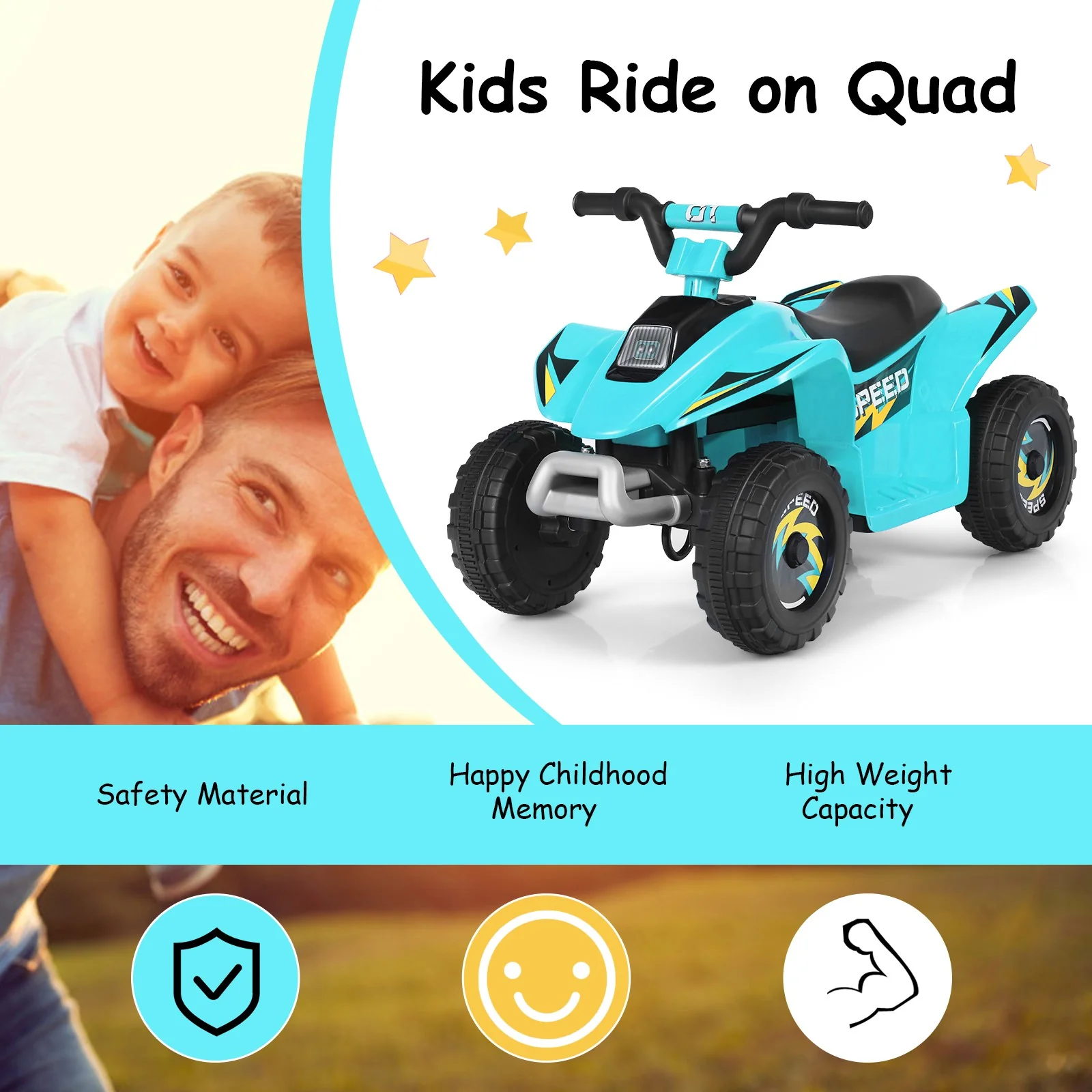 6V Electric Ride-On Quad ATV for Toddlers with Forward and Reverse – Blue - Image 5