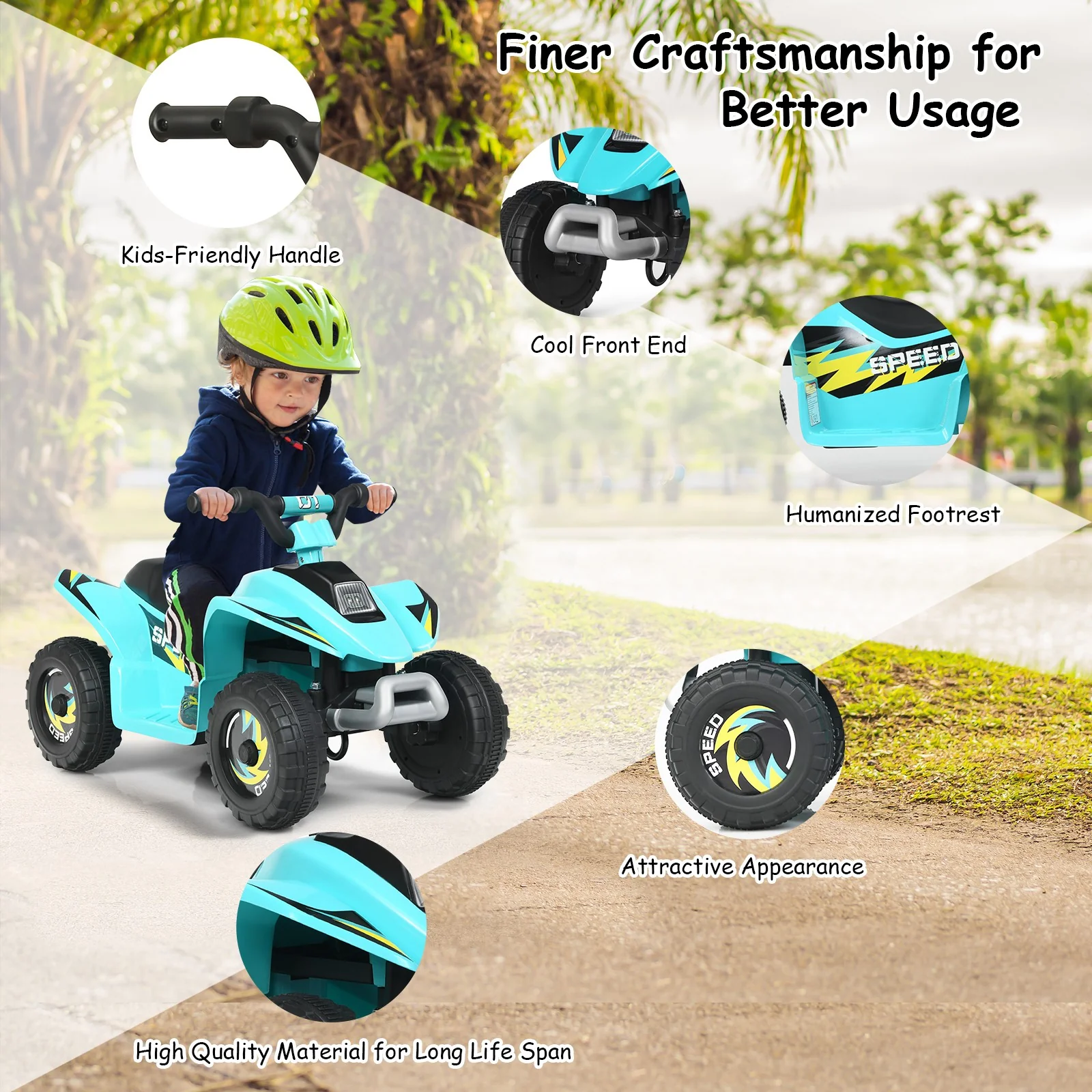 6V Electric Ride-On Quad ATV for Toddlers with Forward and Reverse – Blue - Image 8