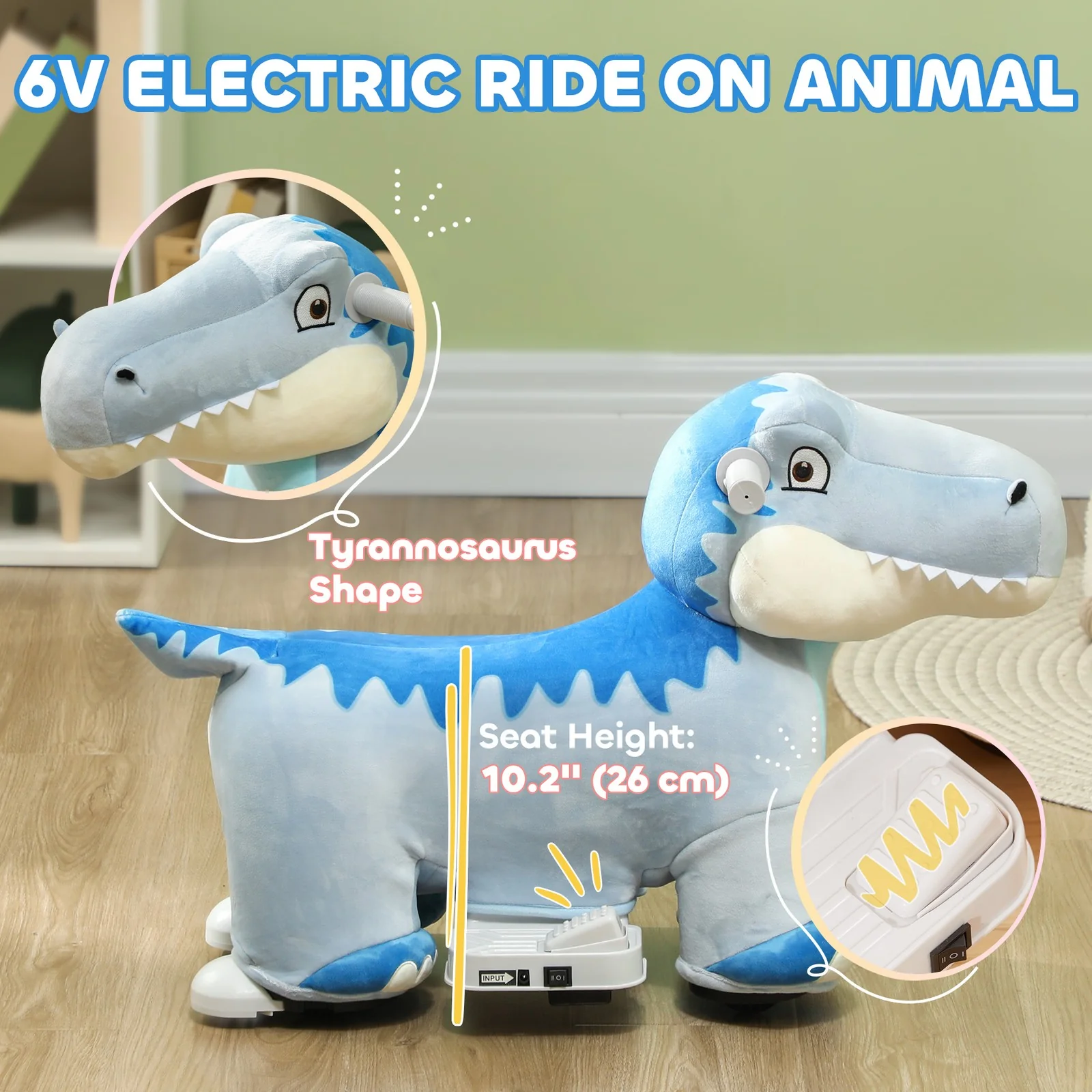 6V Kids Electric Ride-On Animal Toy with Music and Forward Motion Blue - Image 5