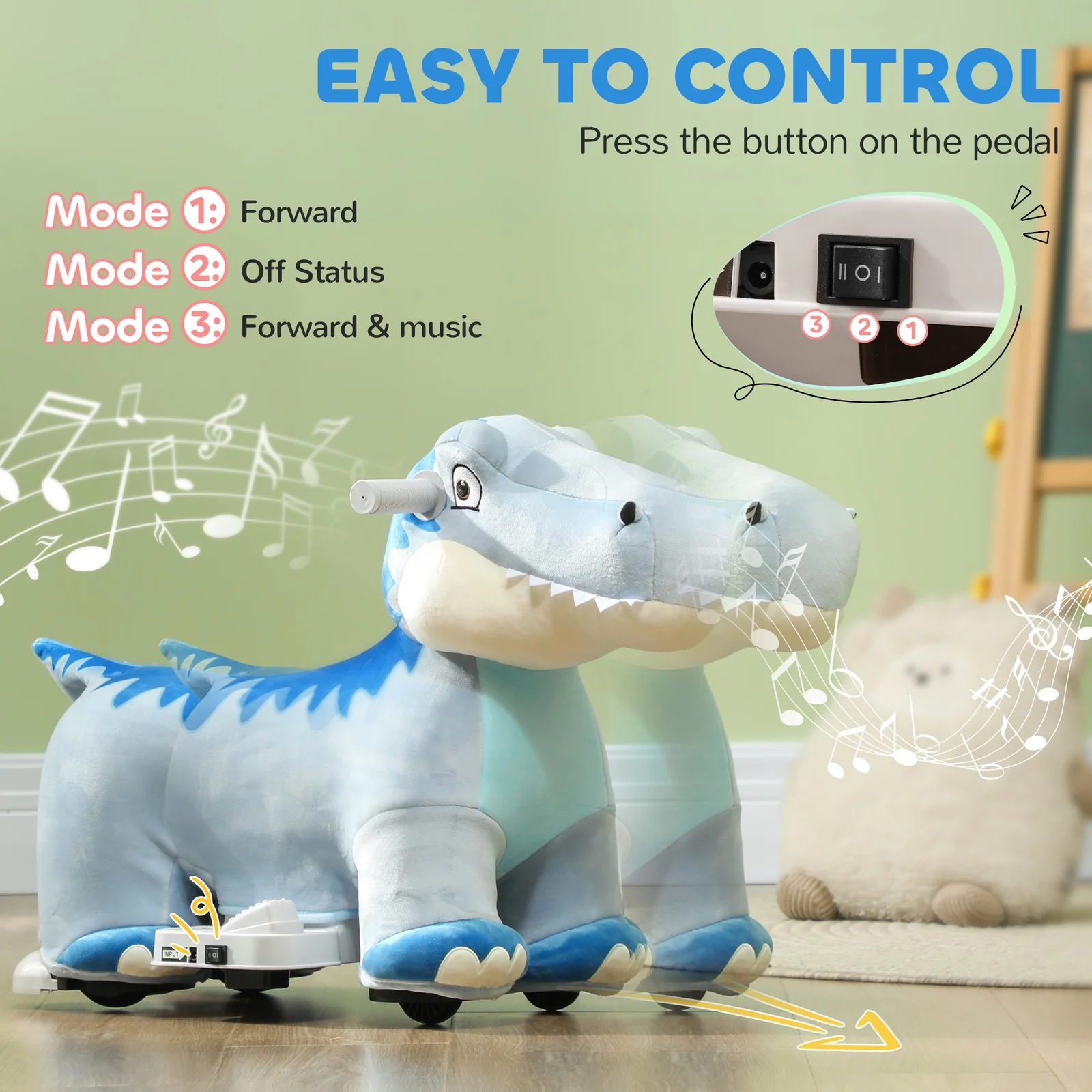 6V Kids Electric Ride-On Animal Toy with Music and Forward Motion Blue - Image 7