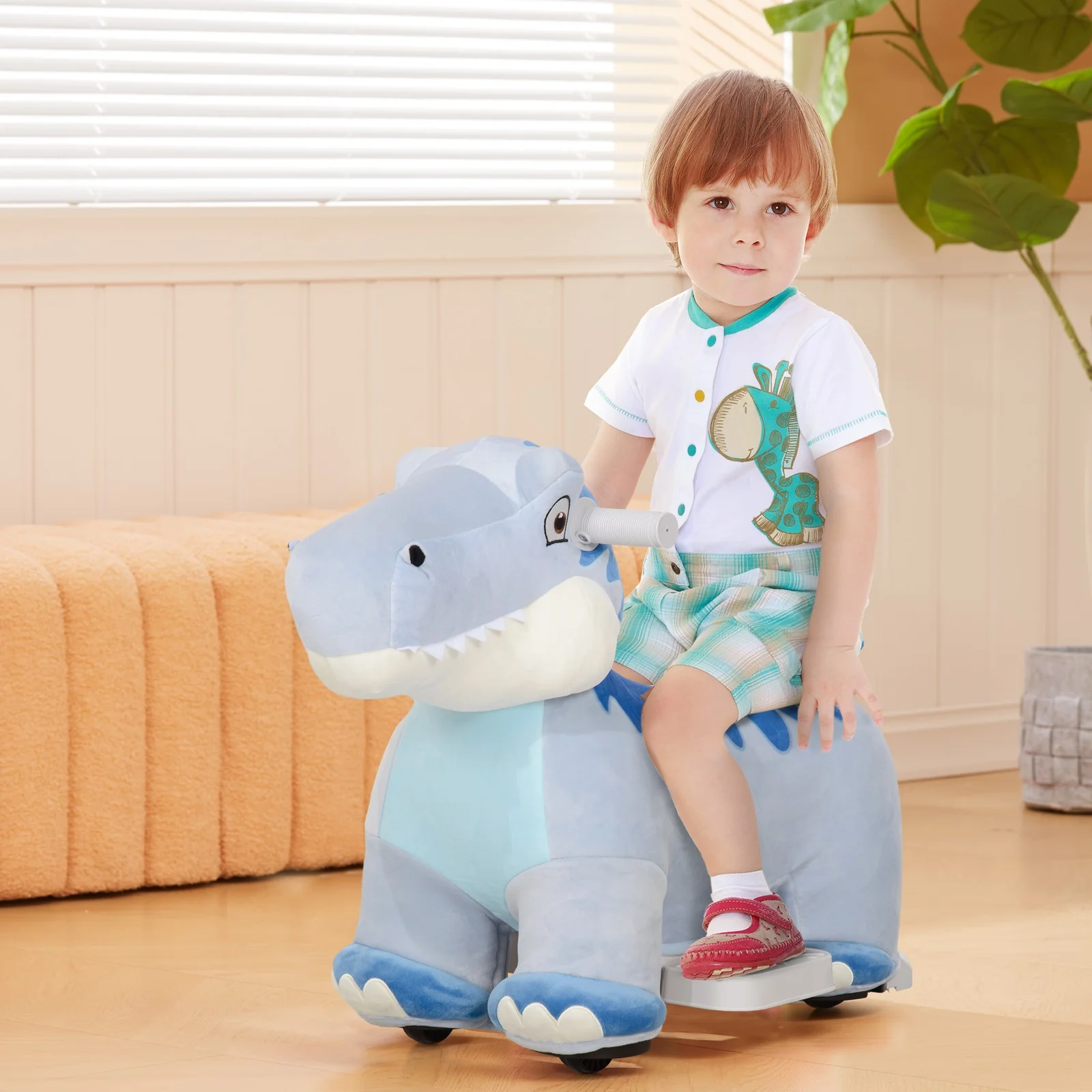 6V Kids Electric Ride-On Animal Toy with Music and Forward Motion Blue - Image 2