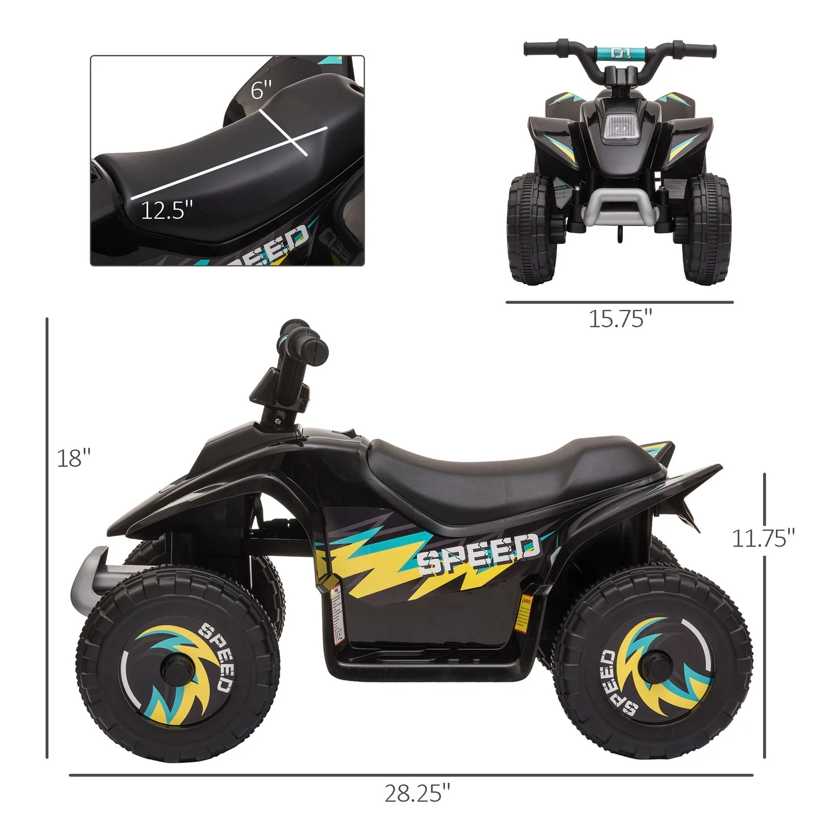 6V Kids Electric Ride-On ATV Toy Car with Forward and Reverse for 18-36 Months, Black - Image 3