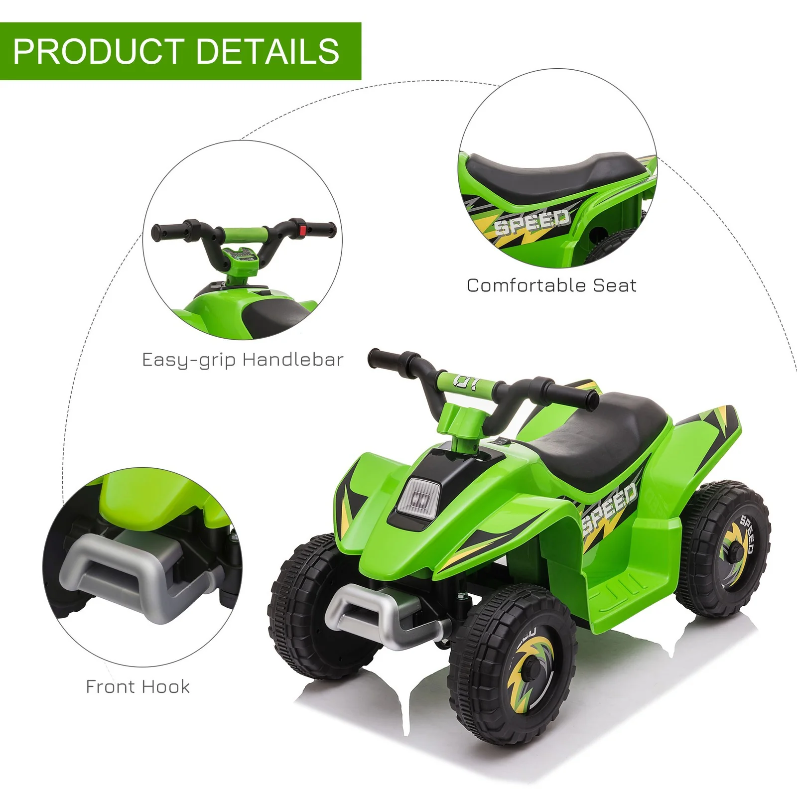 6V Electric Ride-On ATV Toy for Kids 18-36 Months with Forward and Reverse – Green - Image 7