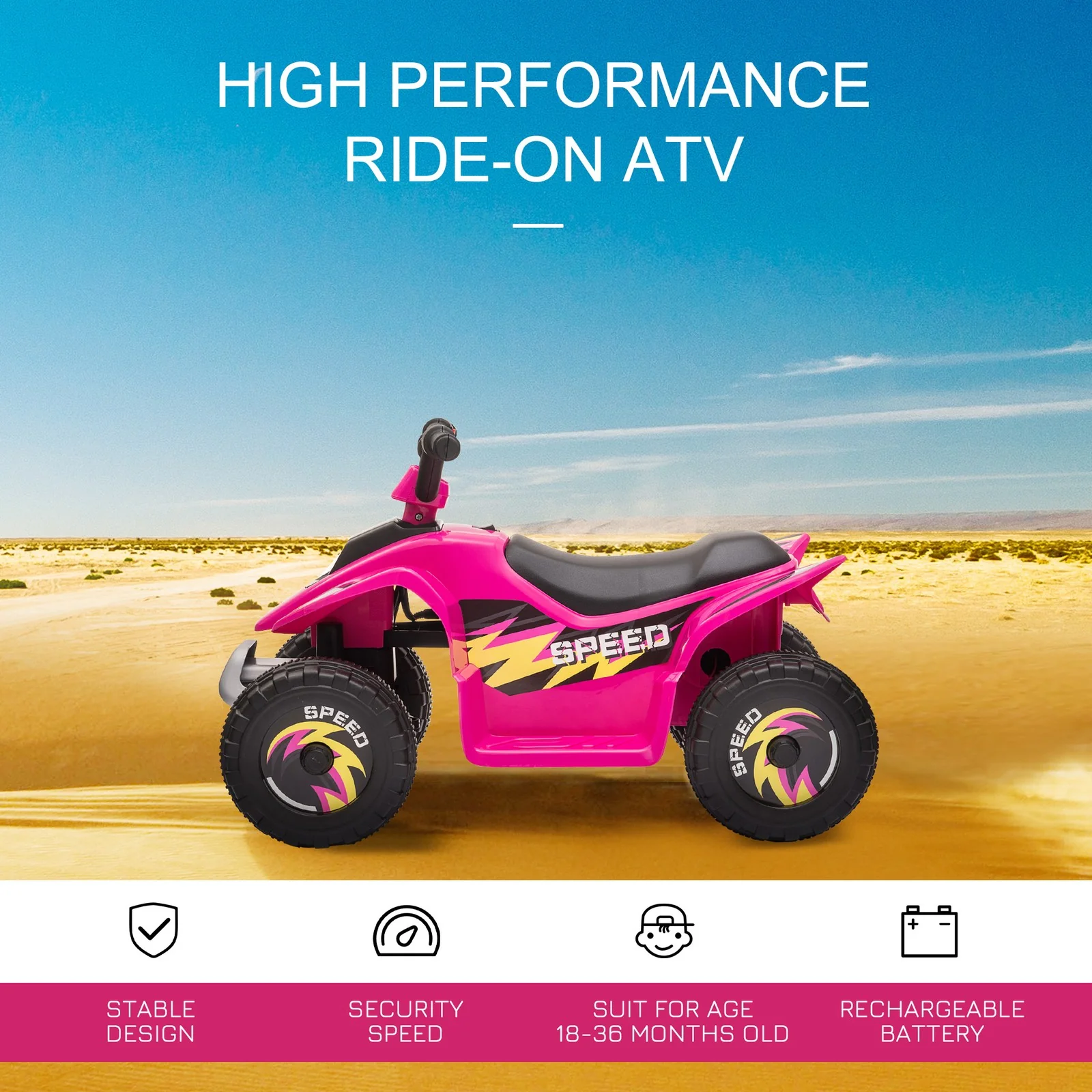6V Pink Electric Ride-On ATV for Kids 18-36 Months with Forward and Reverse - Image 5