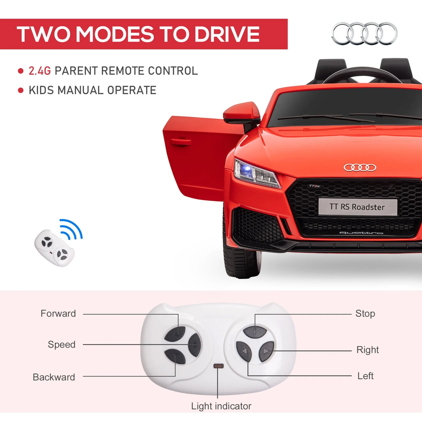 6V Kids Electric Ride-On Car Licensed Audi TT RS with Seat and Remote Control - Image 6