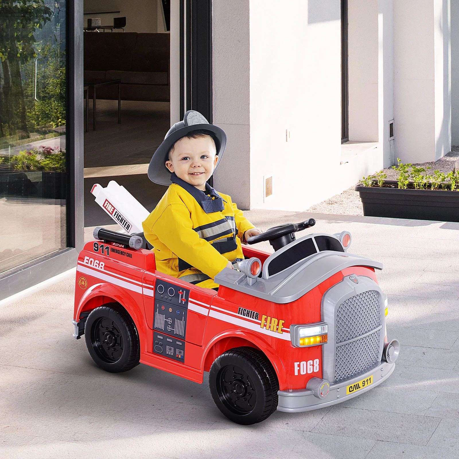 6V Kids Electric Ride-On Fire Truck with Parental Remote Control and Music