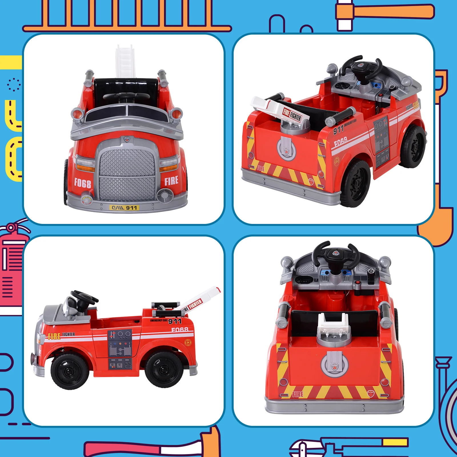 6V Kids Electric Ride-On Fire Truck with Parental Remote Control and Music - Image 10