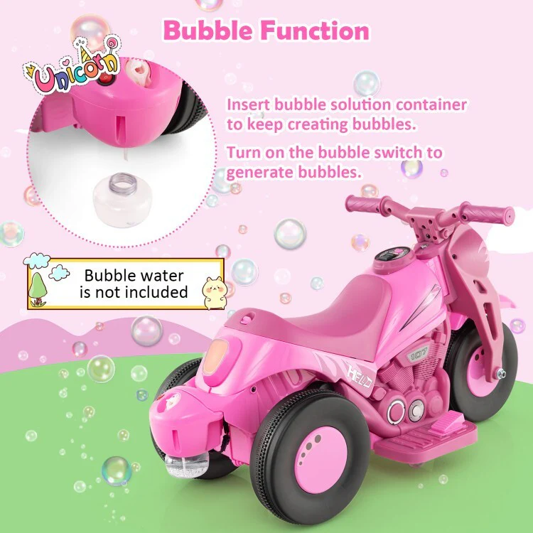 6V Kids Electric Ride-On Motorcycle with Bubble Maker and Music Toy - Image 6