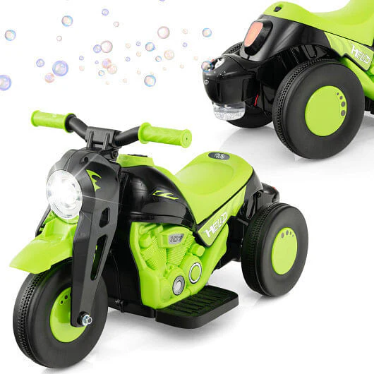 6V Kids Electric Ride-On Motorcycle with Bubble Maker and Music, Green - Image 5