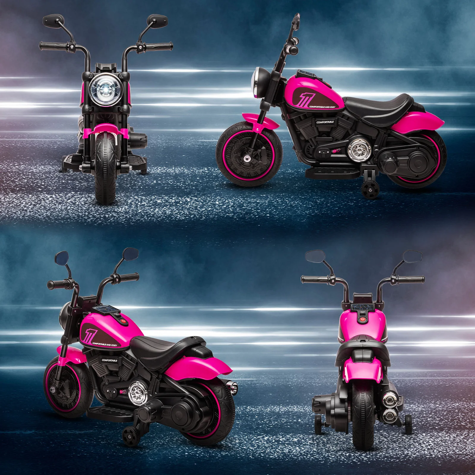 6V Pink Kids Motorcycle with Training Wheels and Single Button Start - Image 10