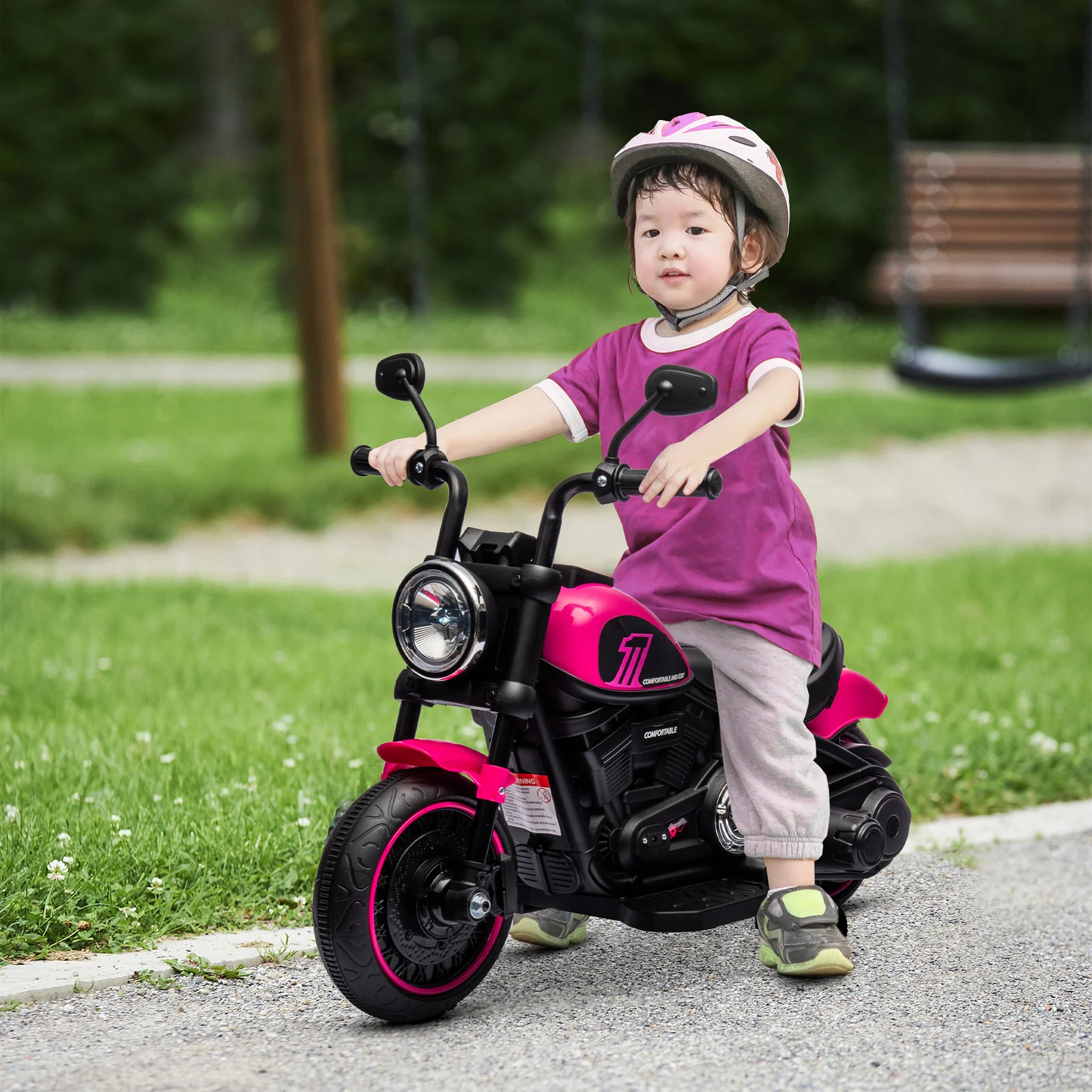 6V Pink Kids Motorcycle with Training Wheels and Single Button Start - Image 12