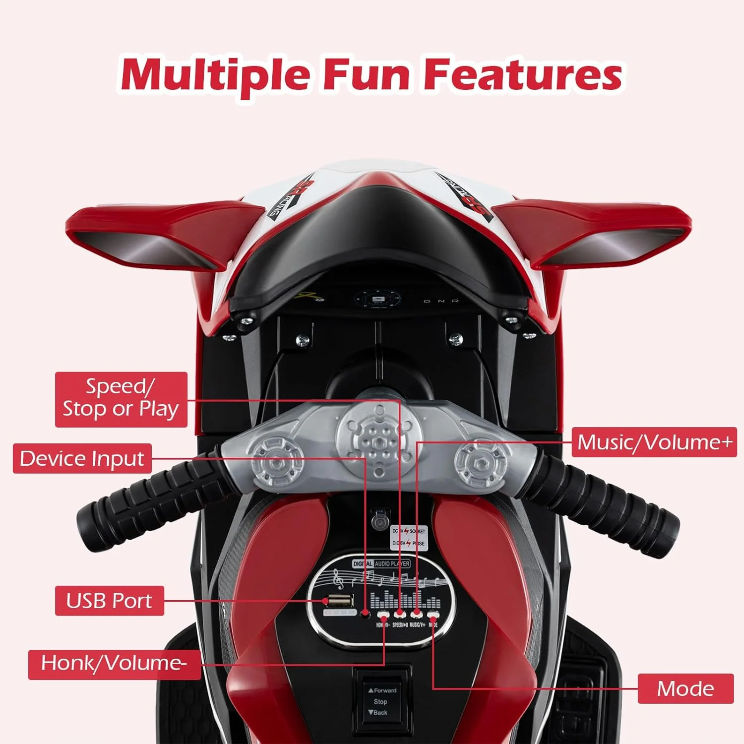 Electric 6V Kids Motorcycle with Reversible Drive, Headlight, Wheel Lighting, and Horn - Image 5