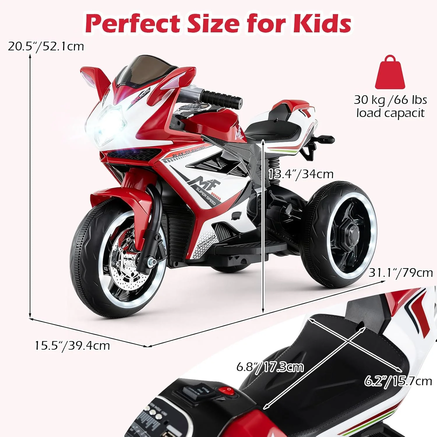 Electric 6V Kids Motorcycle with Reversible Drive, Headlight, Wheel Lighting, and Horn - Image 6