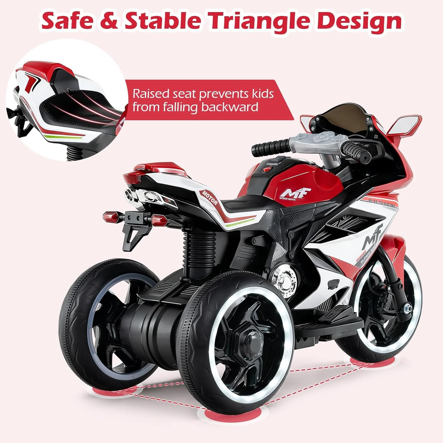 Electric 6V Kids Motorcycle with Reversible Drive, Headlight, Wheel Lighting, and Horn - Image 7