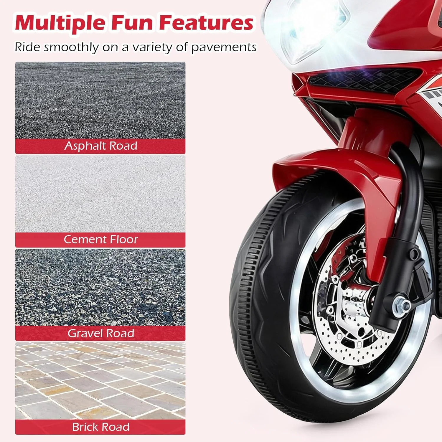 Electric 6V Kids Motorcycle with Reversible Drive, Headlight, Wheel Lighting, and Horn - Image 9
