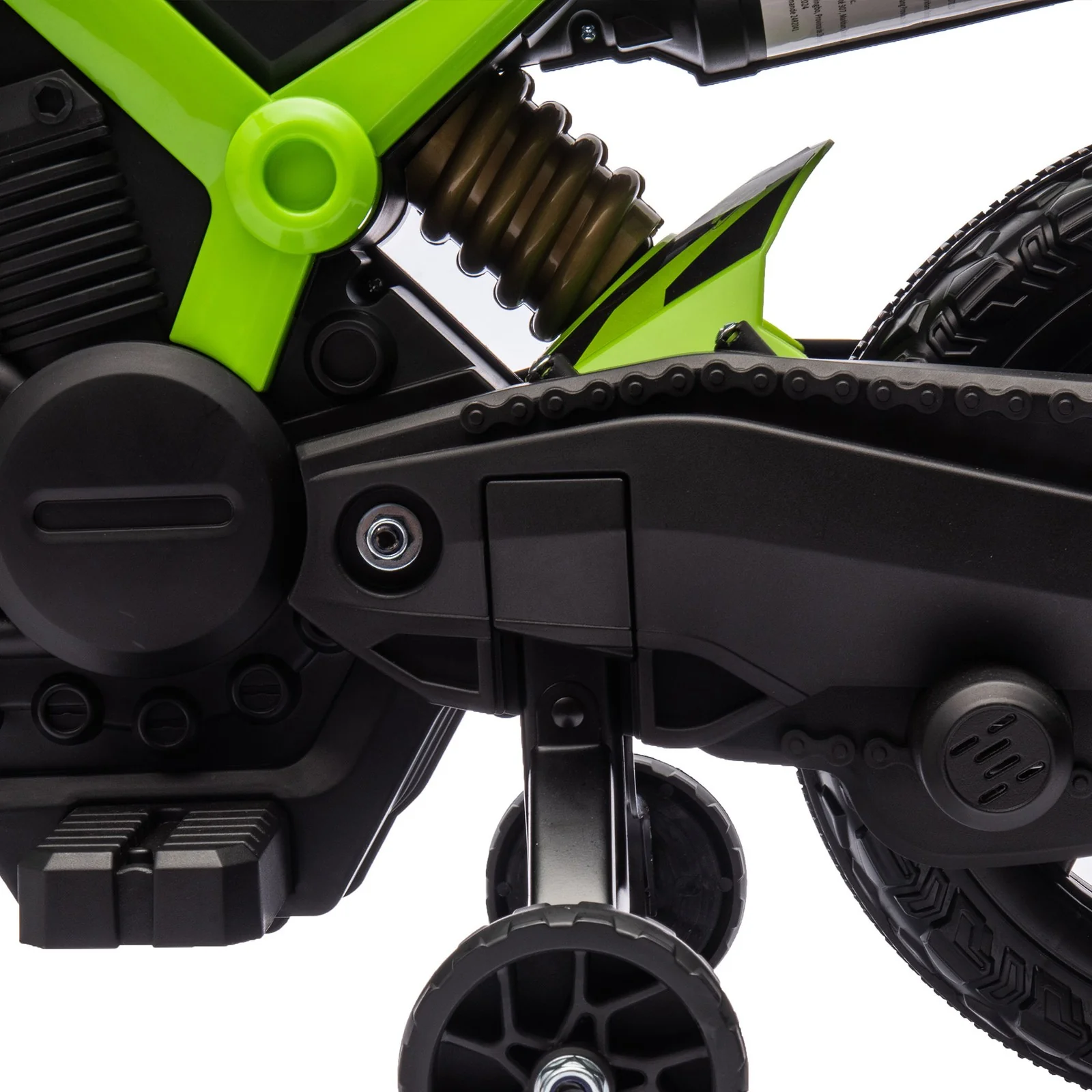 6V Kids Motorcycle with Training Wheels, Horn, and Start Sound – Green - Image 10