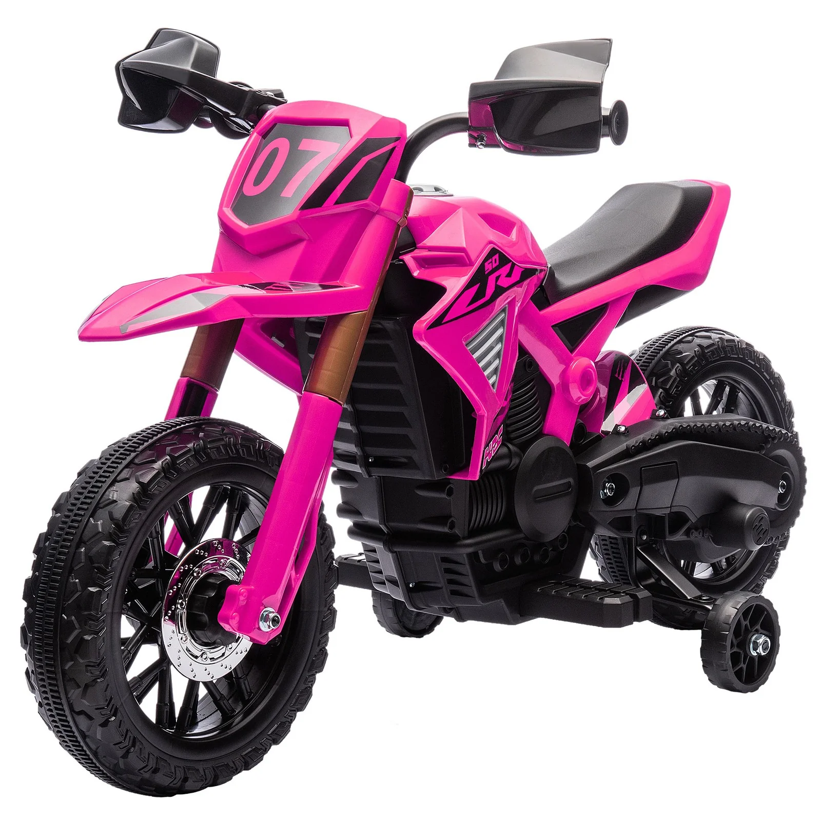6V Kids Motorcycle with Training Wheels, Horn, Start Sound - Pink - Image 4