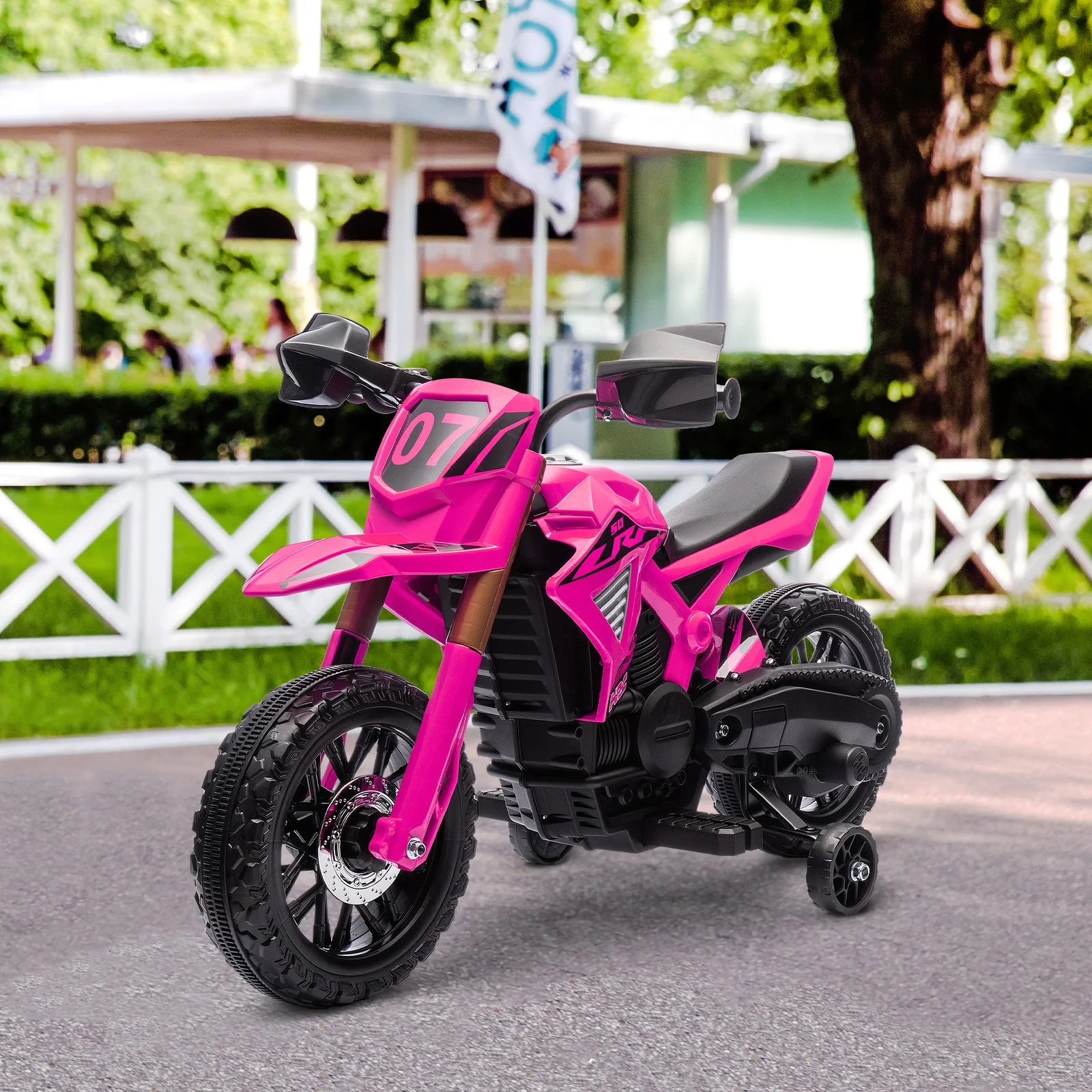 6V Kids Motorcycle with Training Wheels, Horn, Start Sound - Pink - Image 9
