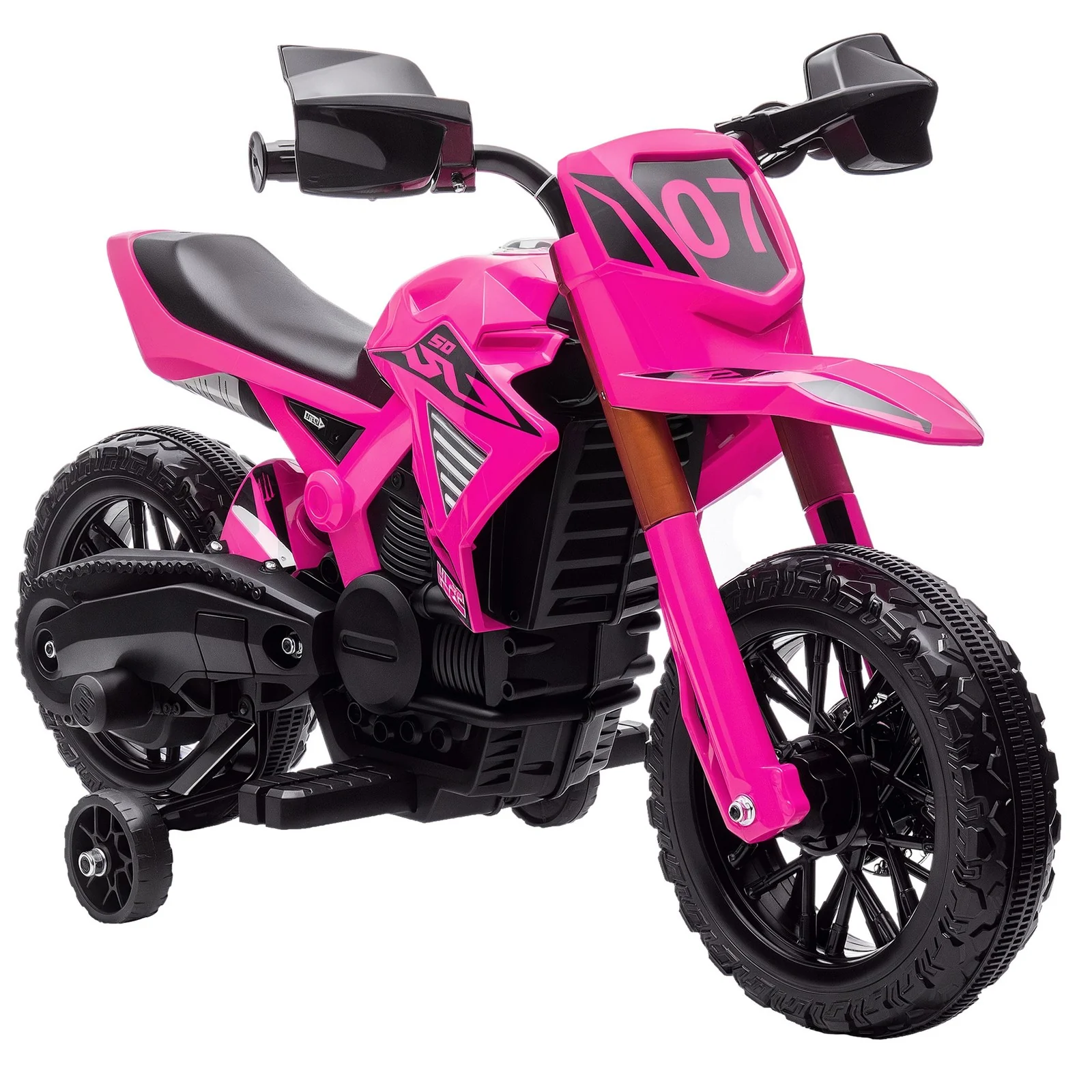 6V Pink Kids Motorcycle with Training Wheels, Horn, and Start Sound - Image 12