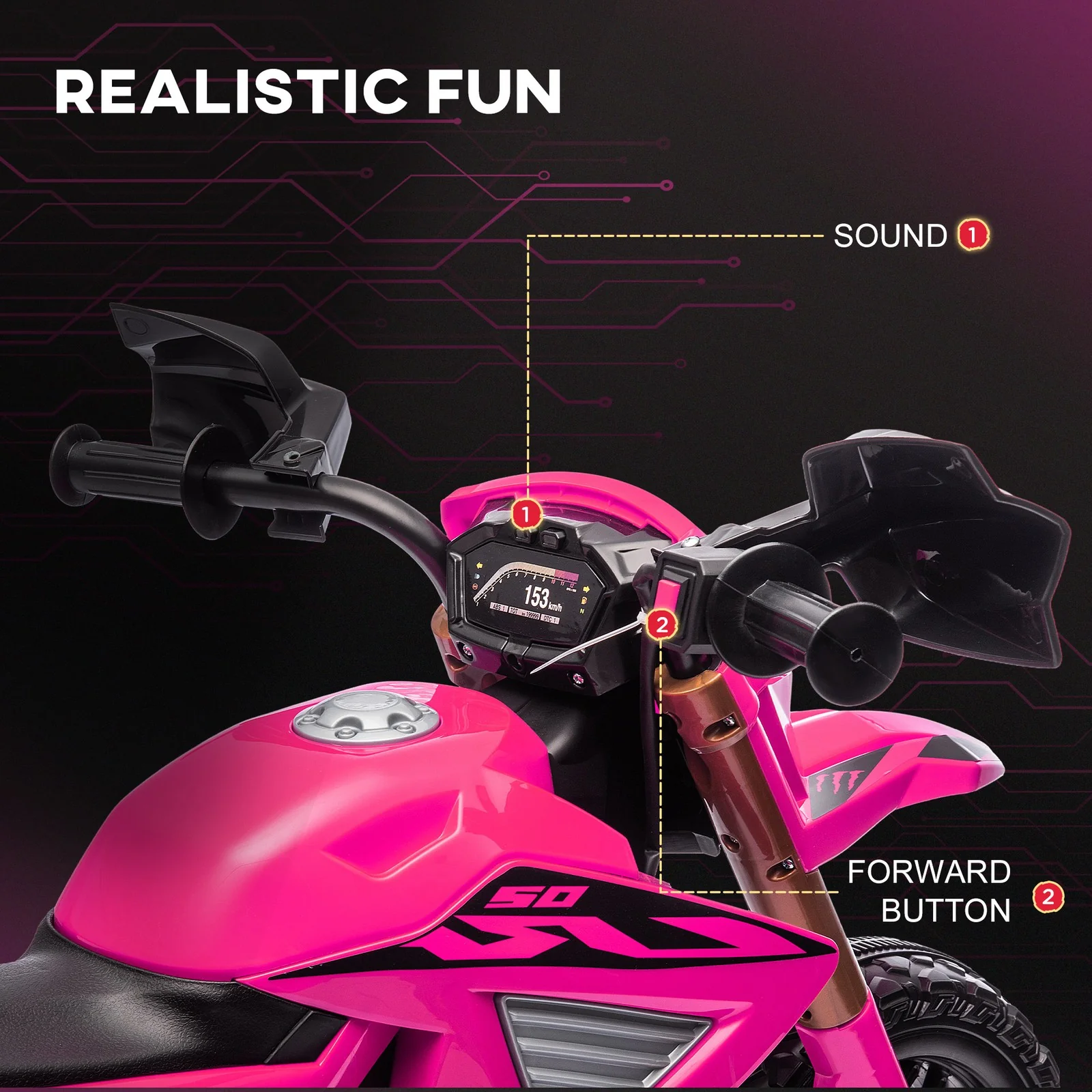 6V Pink Kids Motorcycle with Training Wheels, Horn, and Start Sound - Image 7