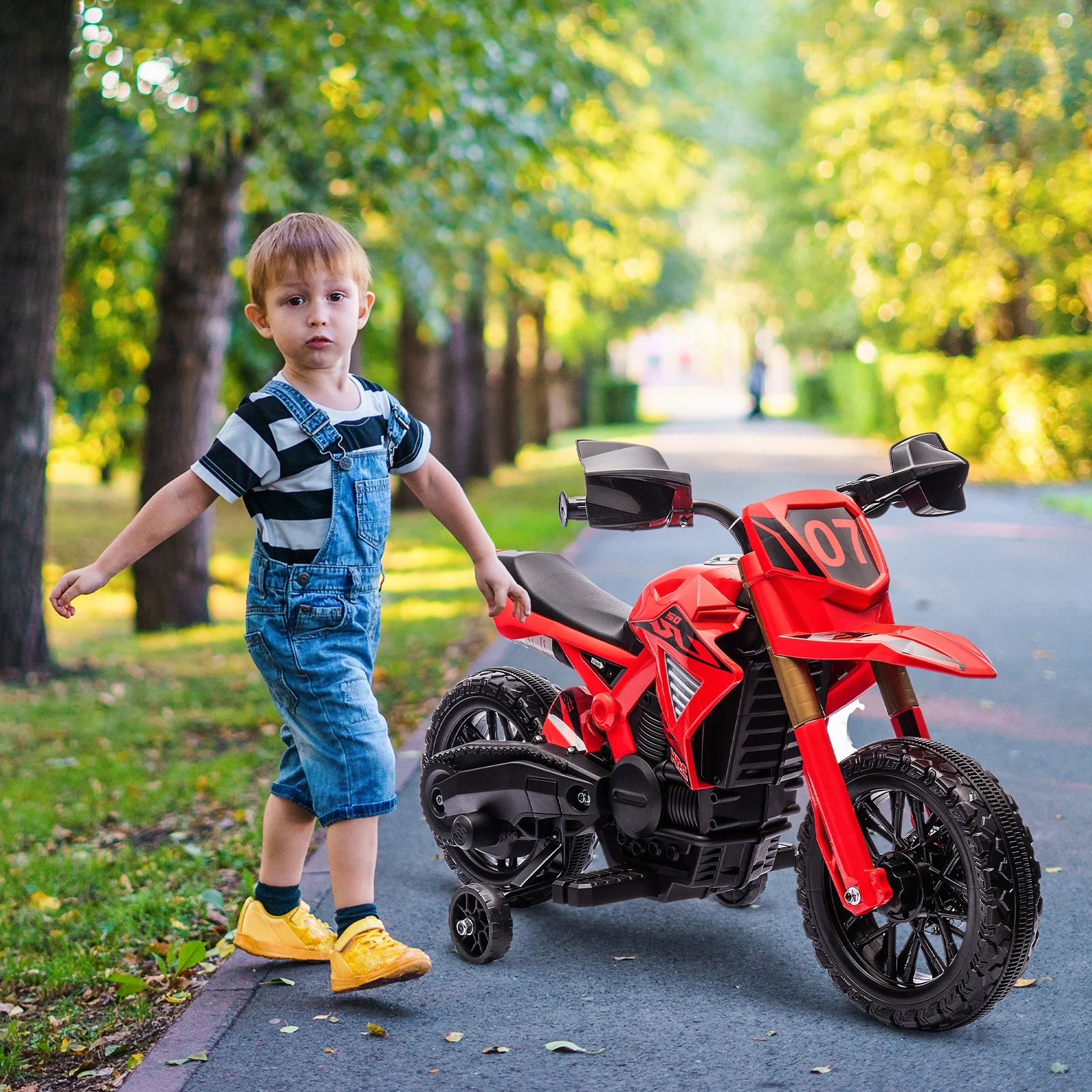 6V Kids Motorcycle with Training Wheels, Horn, and Start Sound - Red