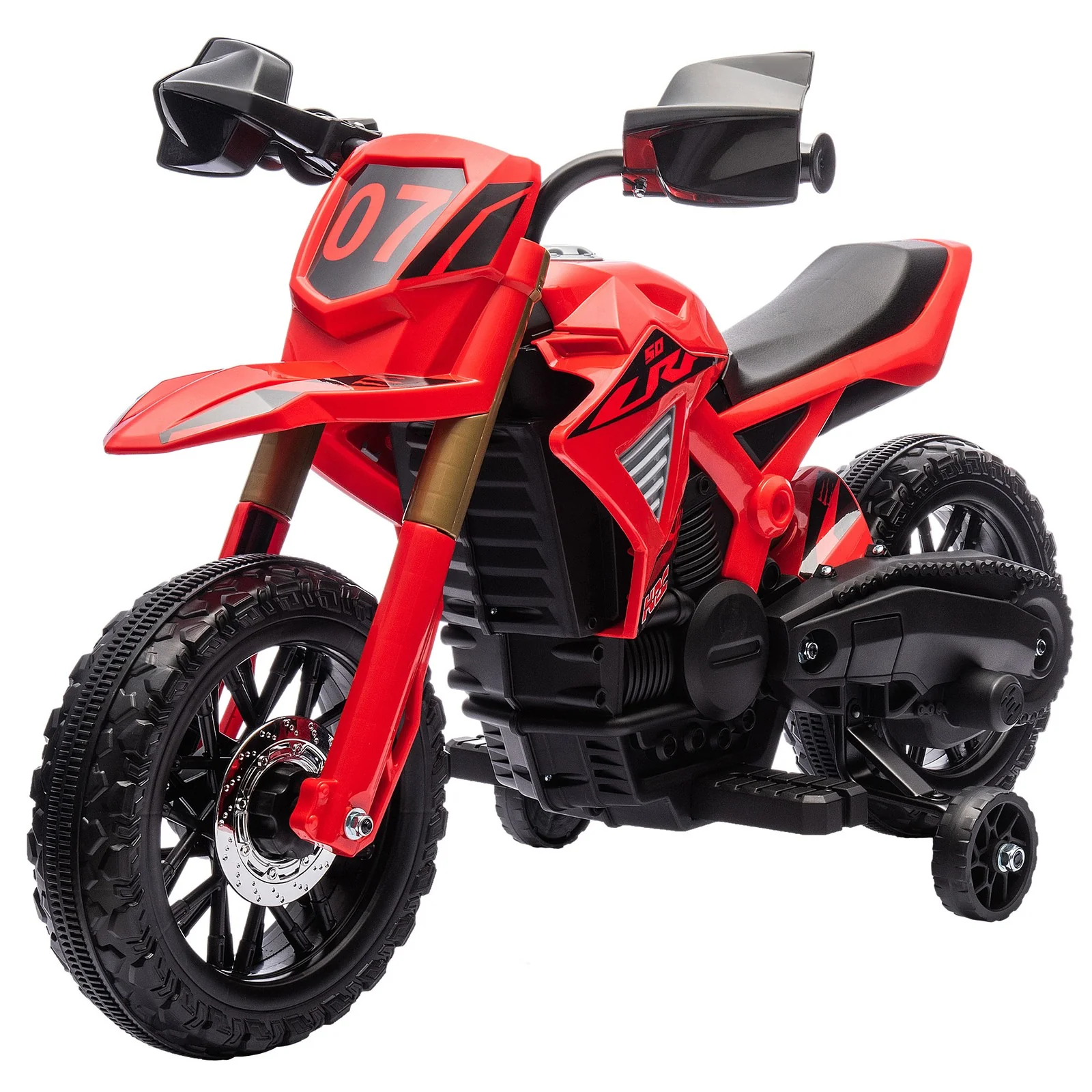 6V Kids Motorcycle with Training Wheels, Horn, and Start Sound - Red - Image 4